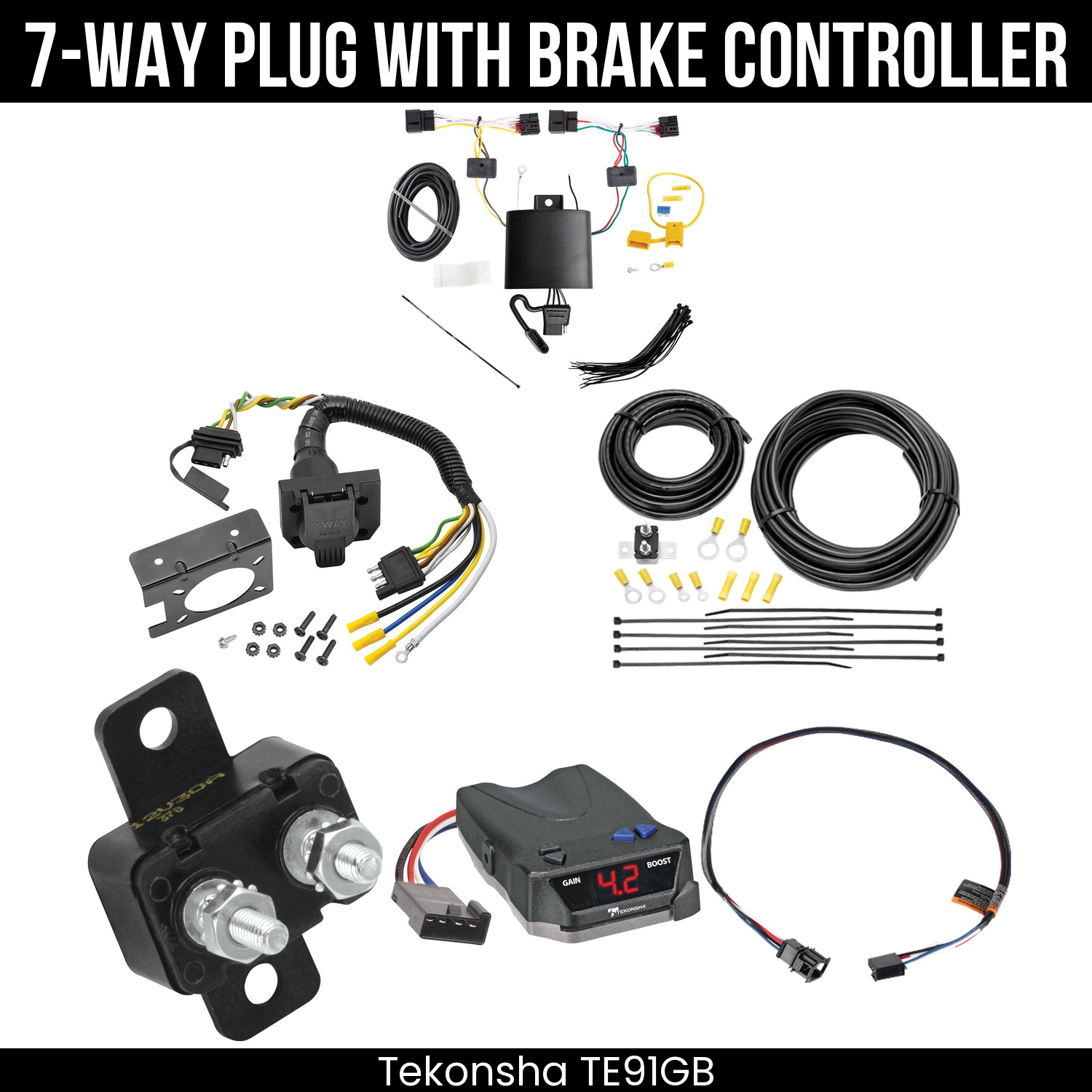 Trailer Wiring 7-Way Plug w/ Bracket , Tekonsha Brake EVN Control