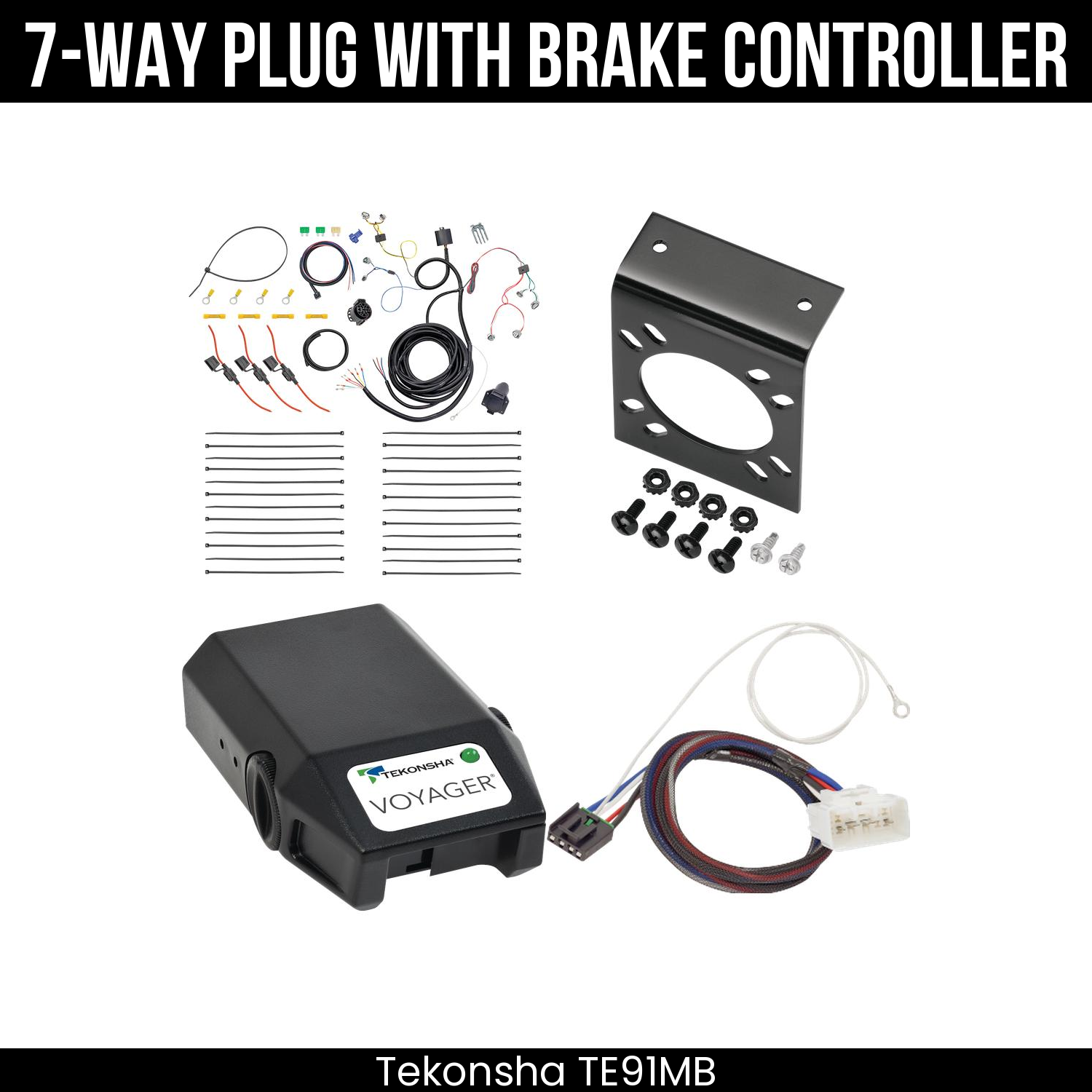 Trailer Wiring 7-Way Plug w/ Bracket , Tekonsha Voyager Brake Control
