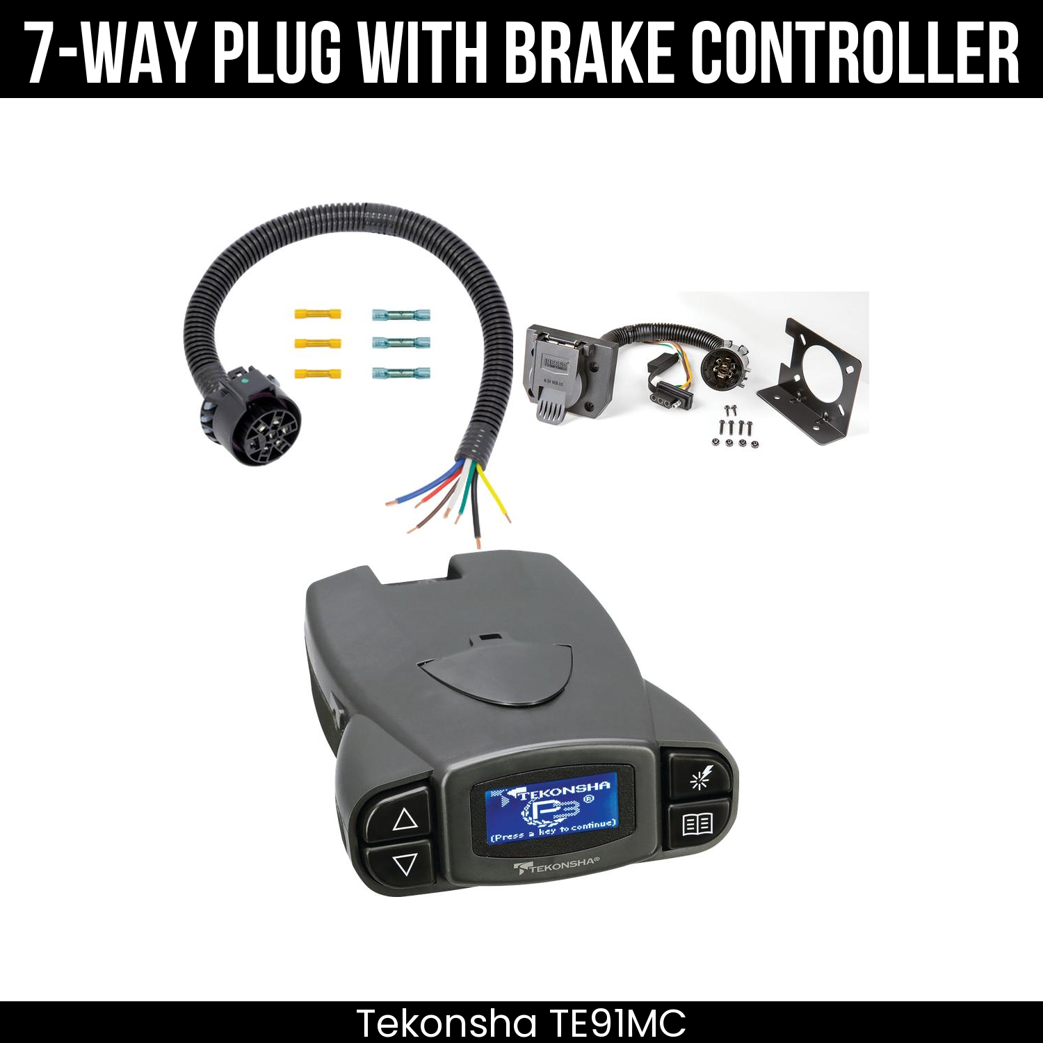 Trailer Wiring 7-Way Plug w/ Bracket , Tekonsha Prodigy P3 Brake Control