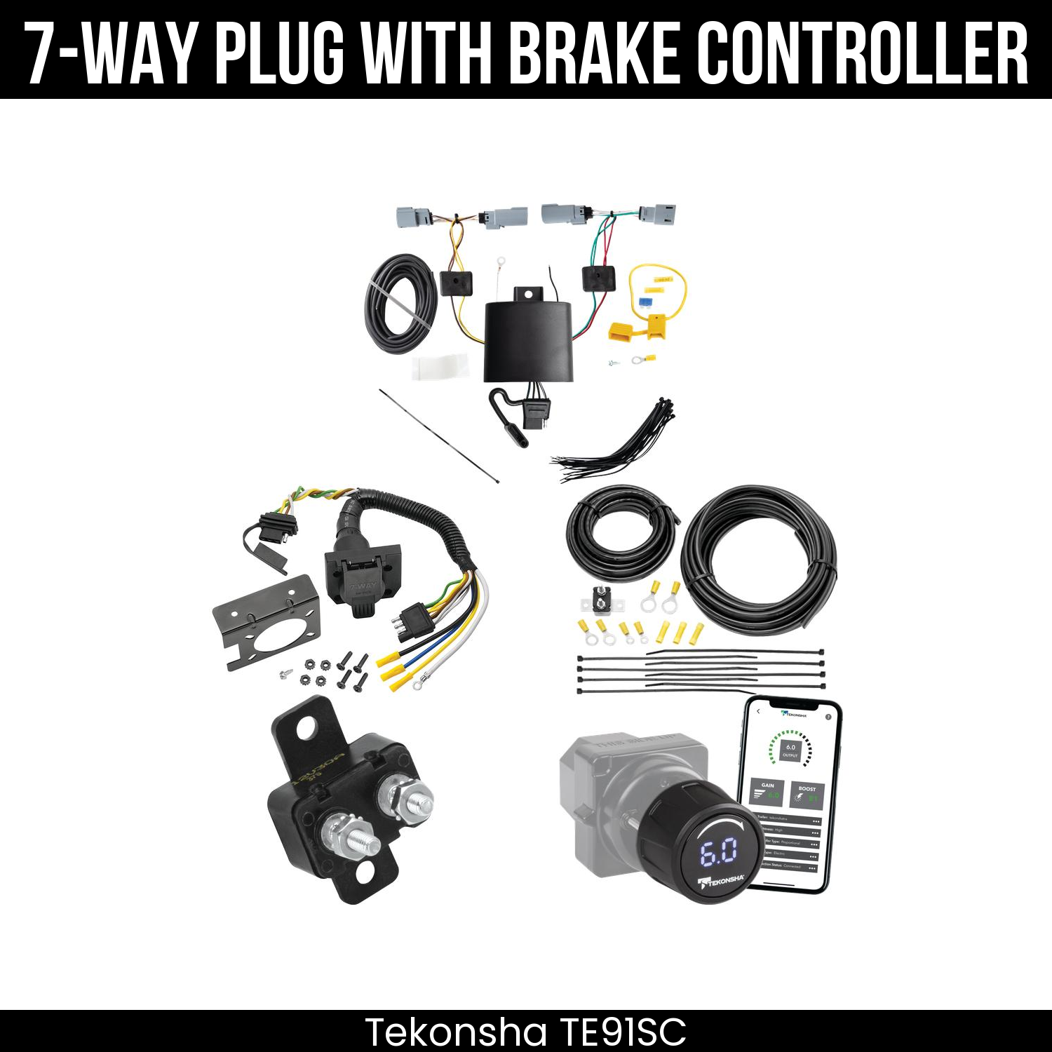 Trailer Wiring 7-Way Plug w/ Bracket , Tekonsha Prodigy iD Smart Brake Control