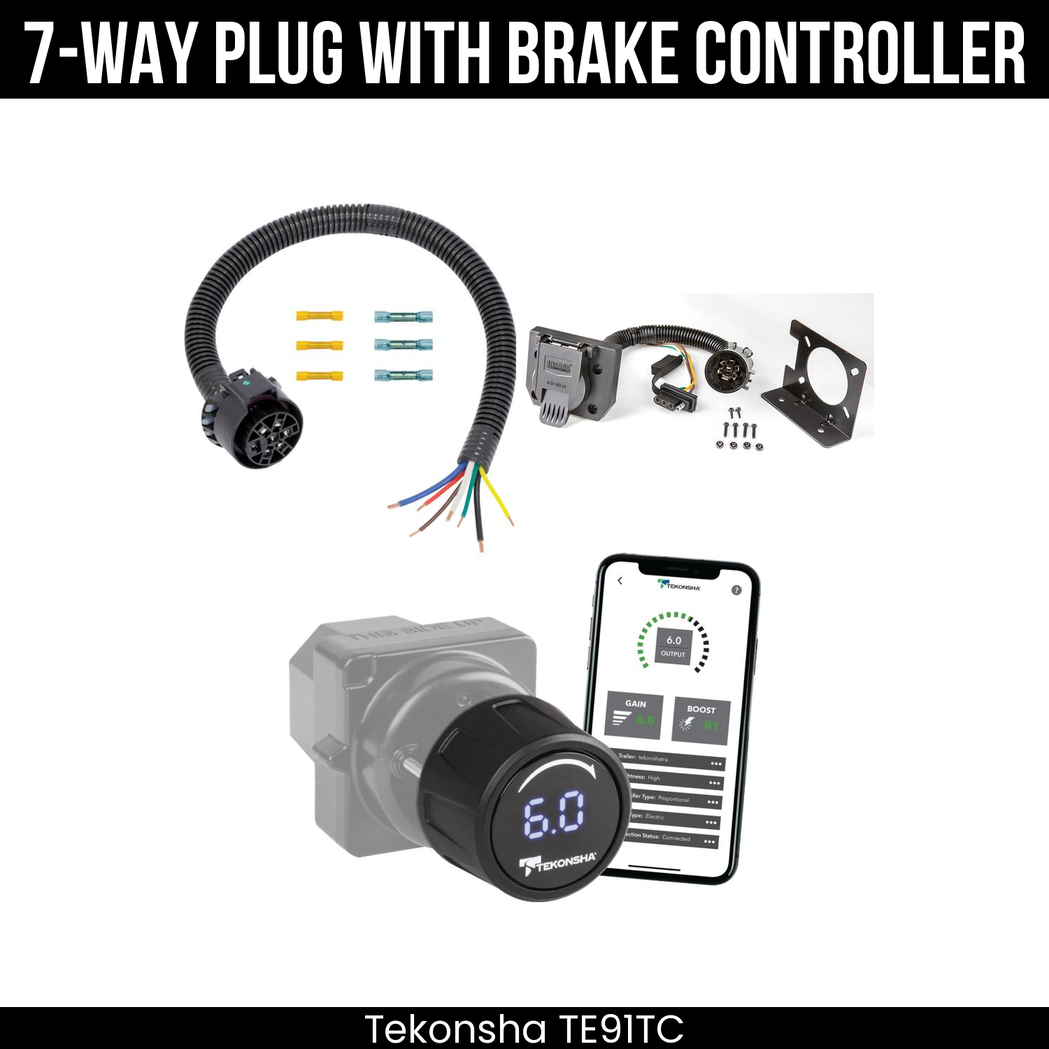 Trailer Wiring 7-Way Plug w/ Bracket , Tekonsha Prodigy iD Smart Brake Control