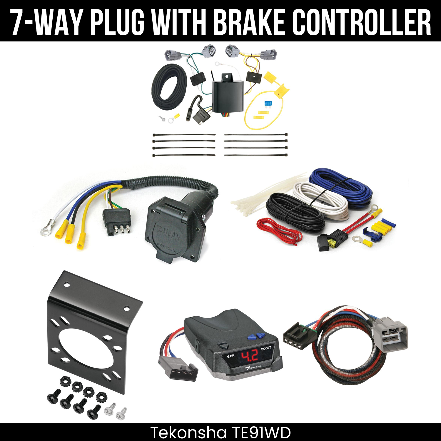 Trailer Wiring 7-Way Economy Plug w/ Bracket , Tekonsha Brake EVN Control