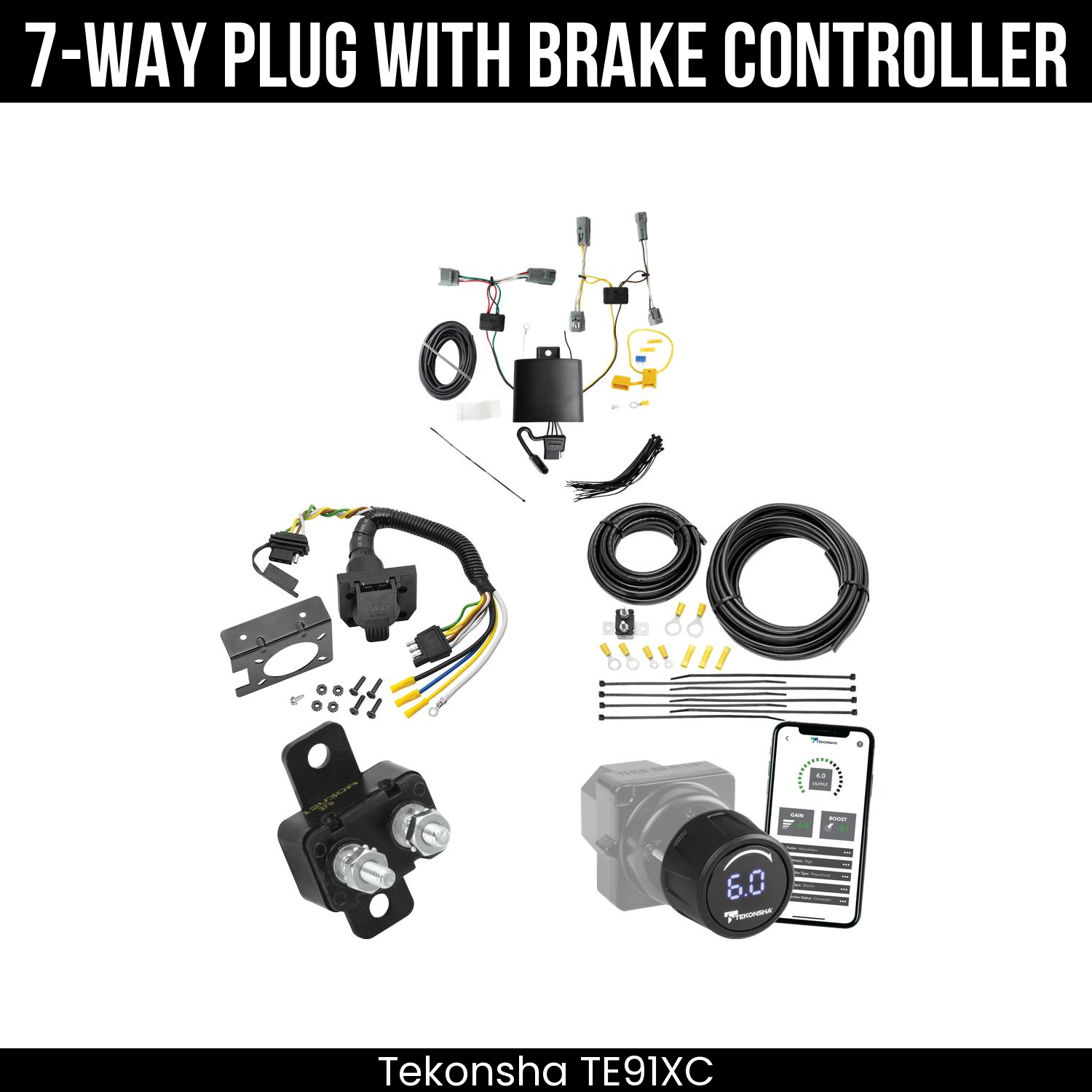 Trailer Wiring 7-Way Plug w/ Bracket , Tekonsha Prodigy iD Smart Brake Control