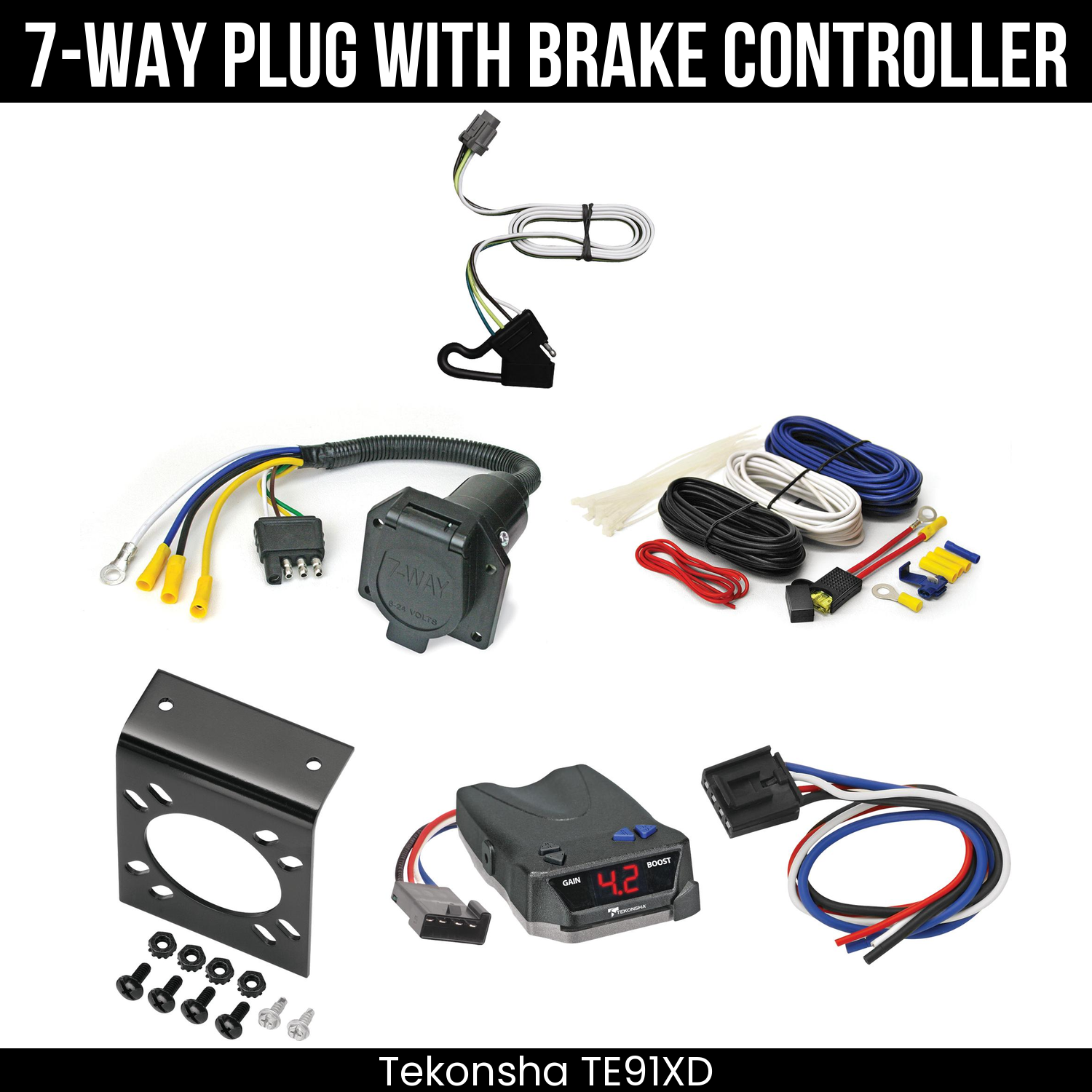 Trailer Wiring 7-Way Economy Plug w/ Bracket , Tekonsha Brake EVN Control
