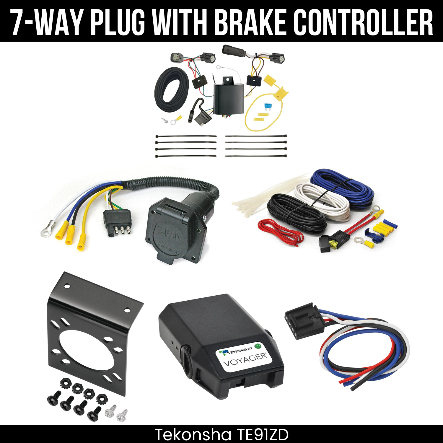 Trailer Wiring 7-Way Economy Plug w/ Bracket , Tekonsha Voyager Brake Control