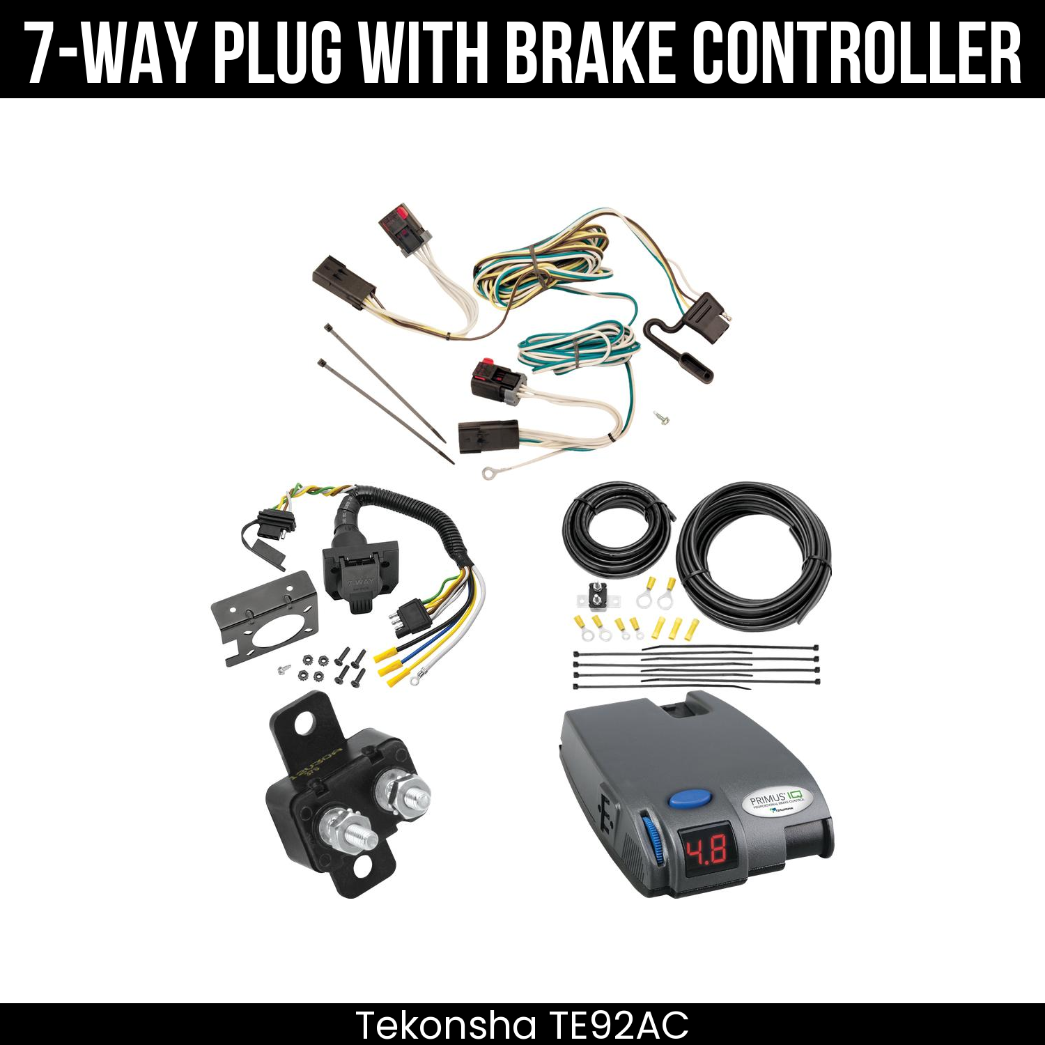 Trailer Wiring 7-Way Plug w/ Bracket , Tekonsha Primus IQ Brake Control
