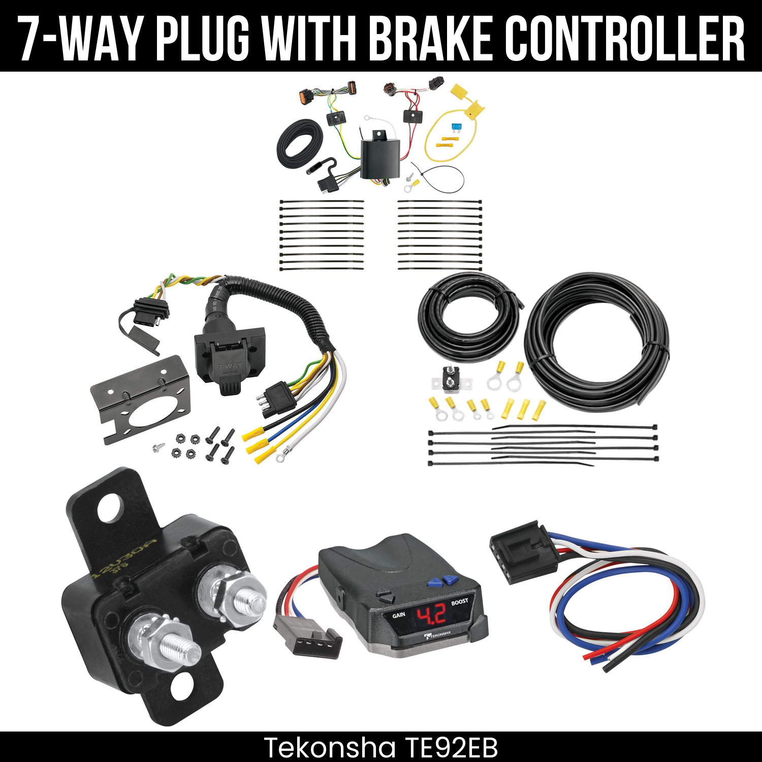 Trailer Wiring 7-Way Plug w/ Bracket , Tekonsha Brake EVN Control