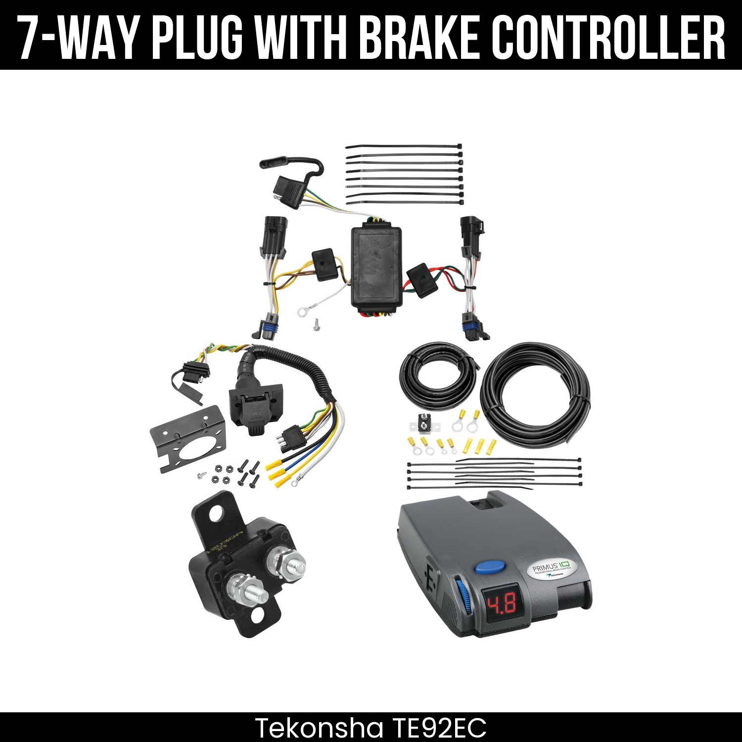 Trailer Wiring 7-Way Plug w/ Bracket , Tekonsha Primus IQ Brake Control