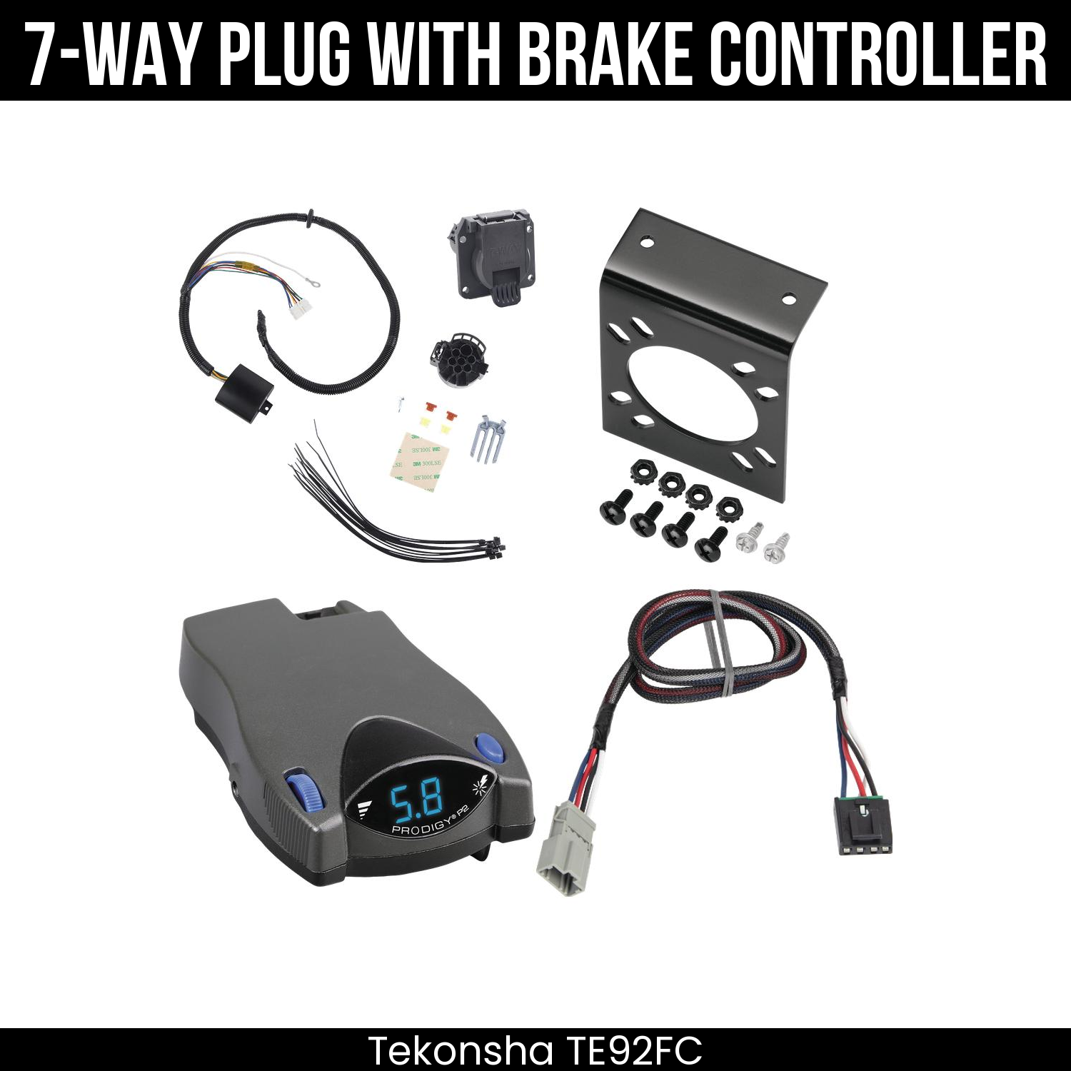 Trailer Wiring 7-Way Plug w/ Bracket , Tekonsha Prodigy P2 Brake Control