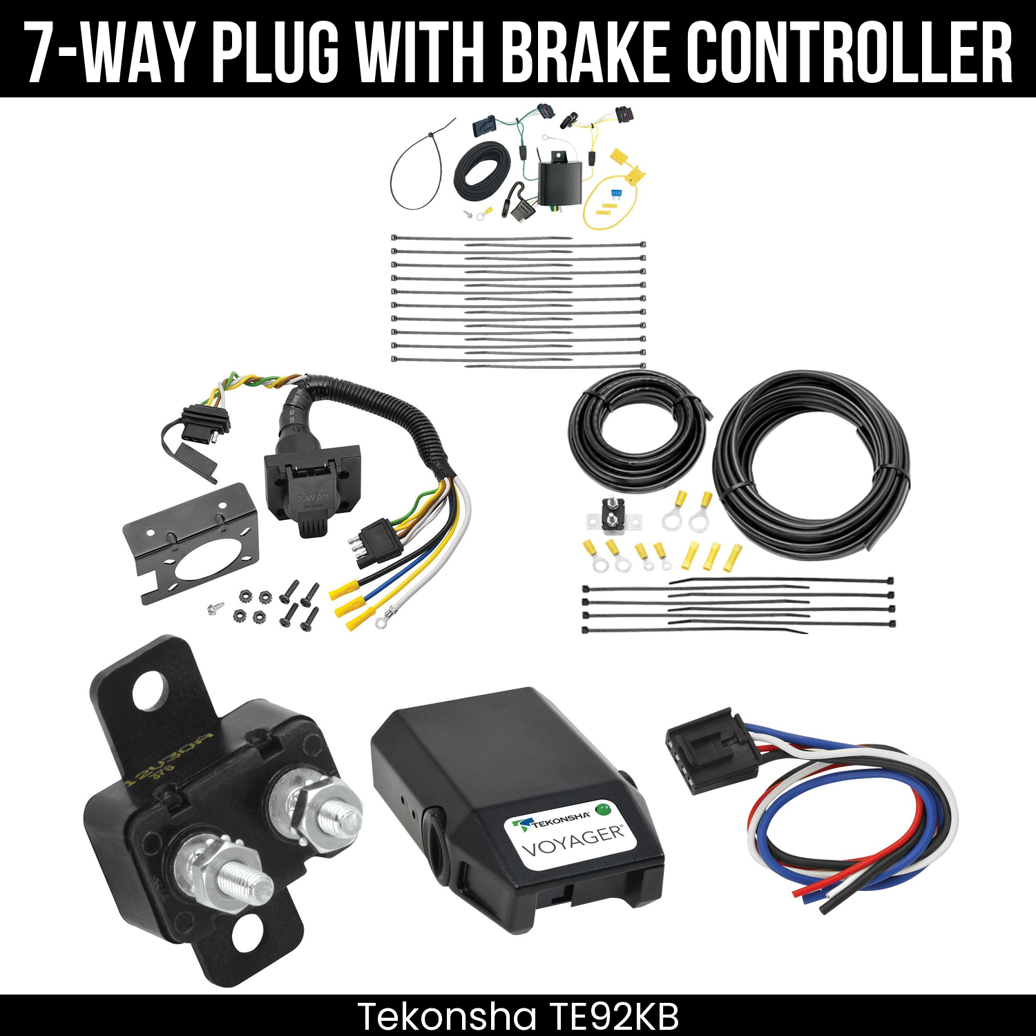 Trailer Wiring 7-Way Plug w/ Bracket , Tekonsha Voyager Brake Control