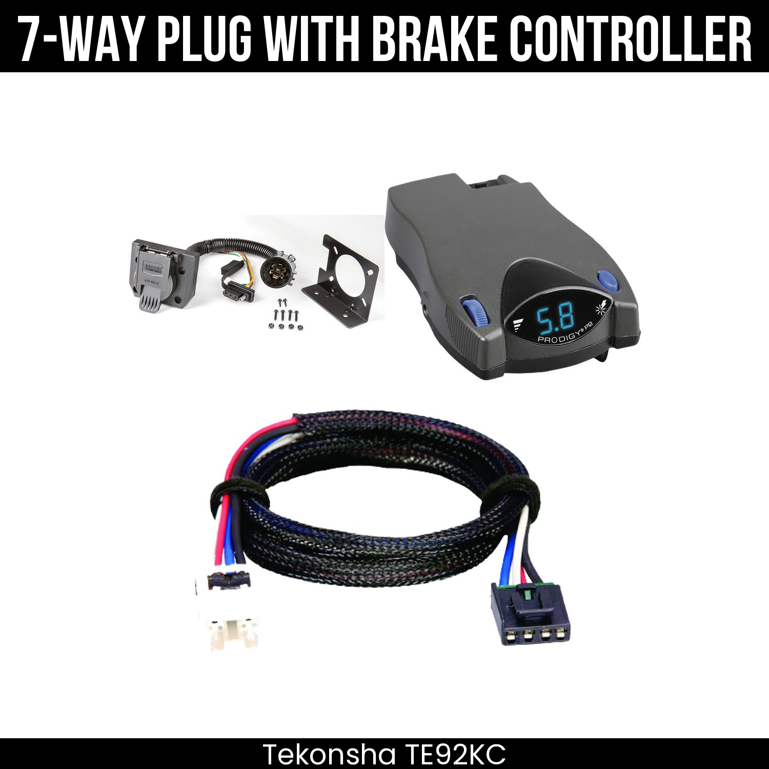 Trailer Wiring 7-Way Plug w/ Bracket , Tekonsha Prodigy P2 Brake Control