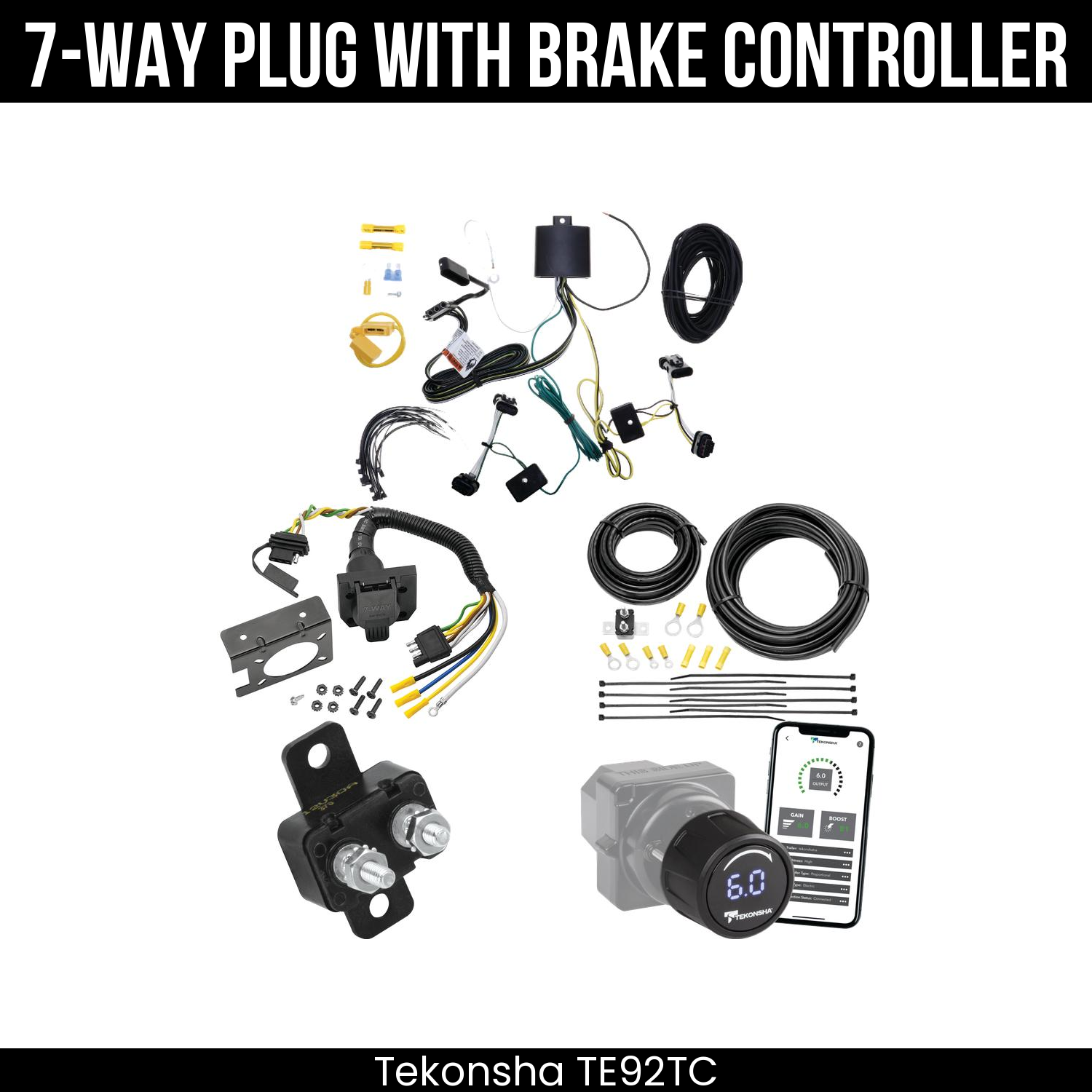 Trailer Wiring 7-Way Plug w/ Bracket , Tekonsha Prodigy iD Smart Brake Control