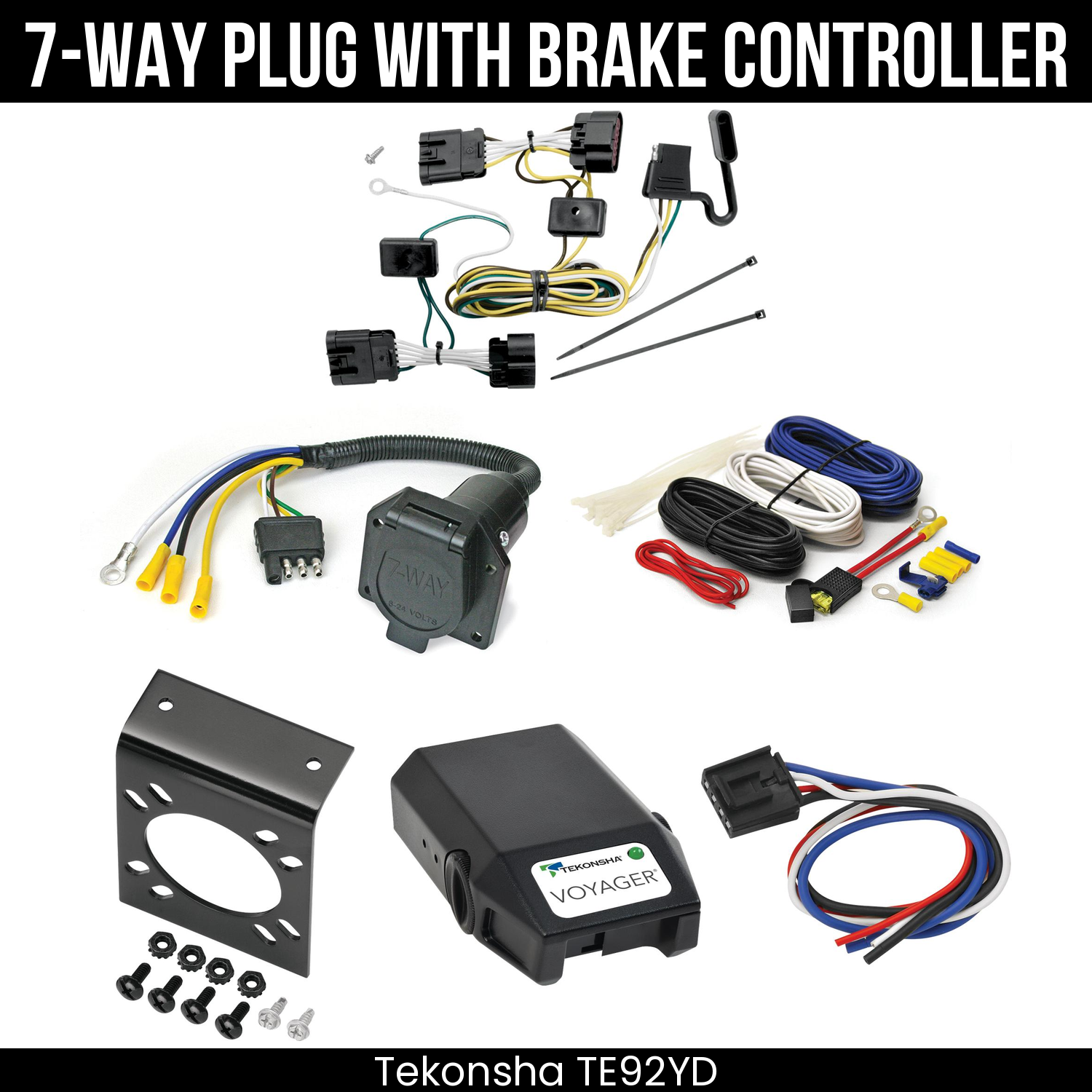 Trailer Wiring 7-Way Economy Plug w/ Bracket , Tekonsha Voyager Brake Control