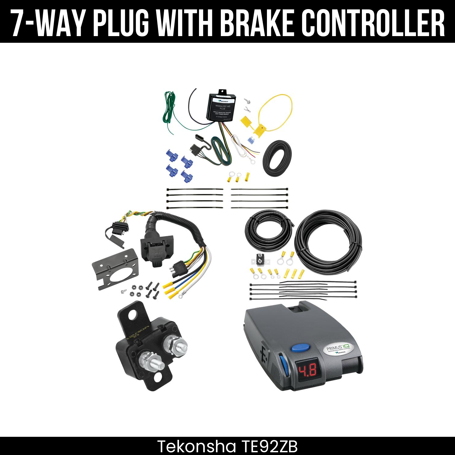 Trailer Wiring 7-Way Plug w/ Bracket , Tekonsha Primus IQ Brake Control