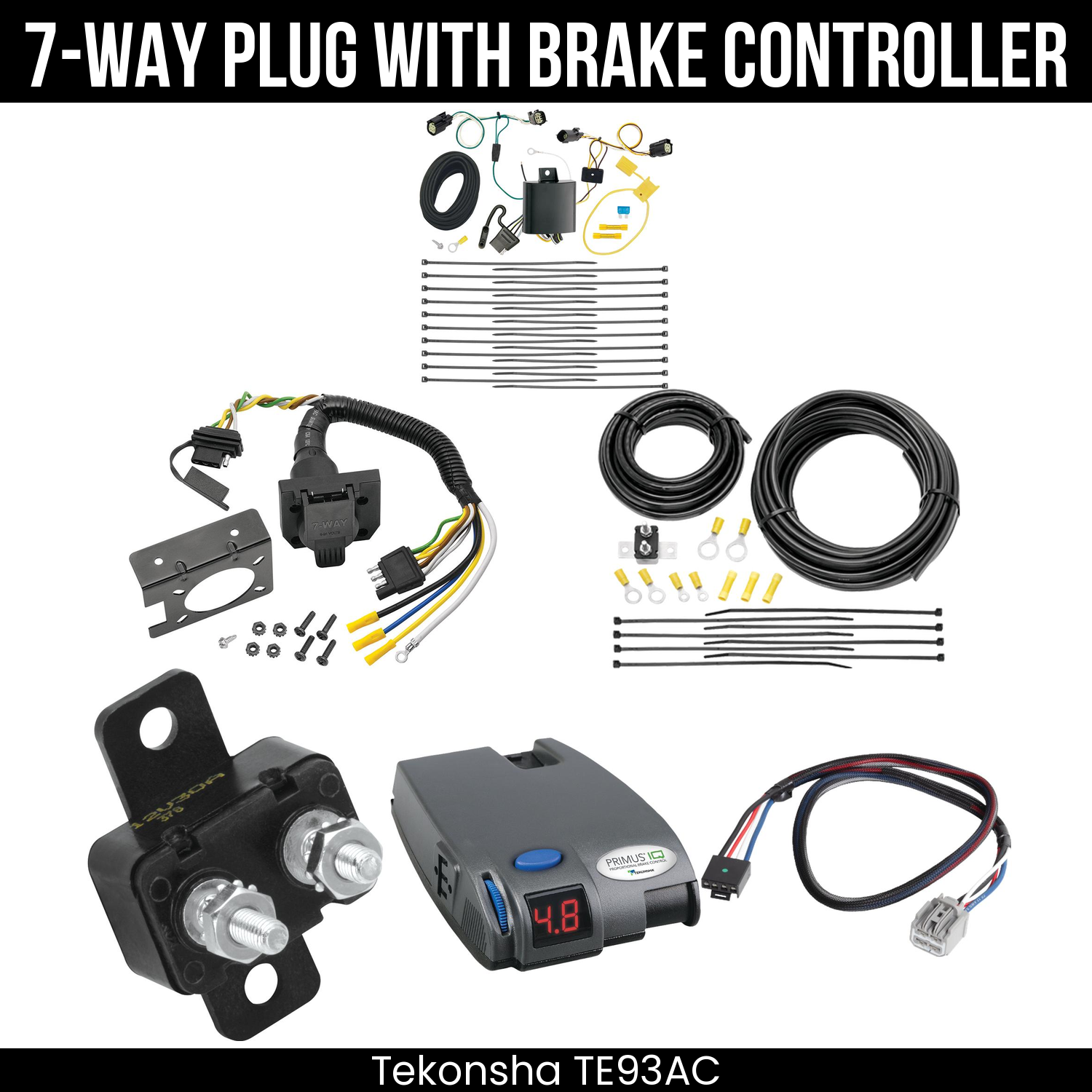 Trailer Wiring 7-Way Plug w/ Bracket , Tekonsha Primus IQ Brake Control
