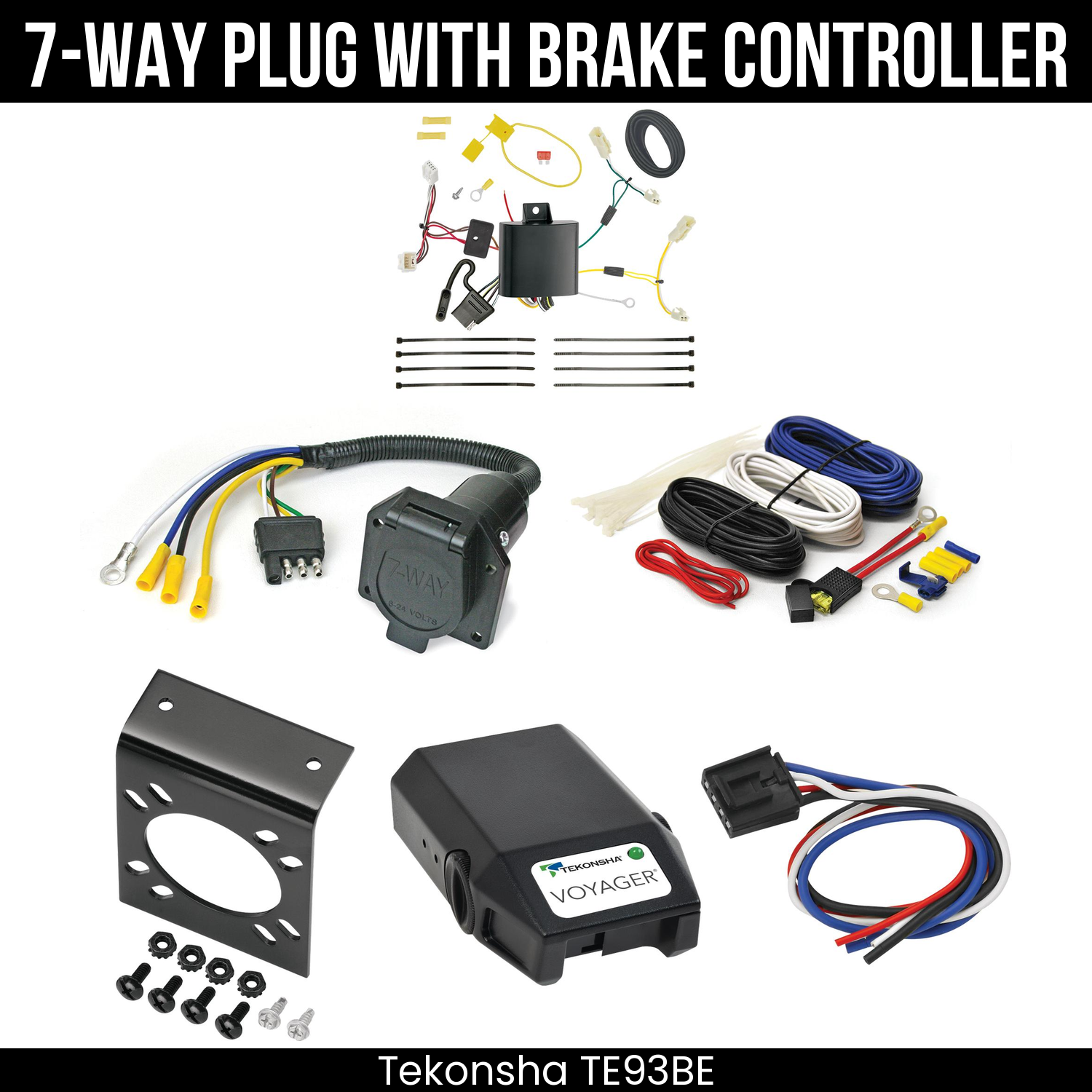 Trailer Wiring 7-Way Economy Plug w/ Bracket , Tekonsha Voyager Brake Control