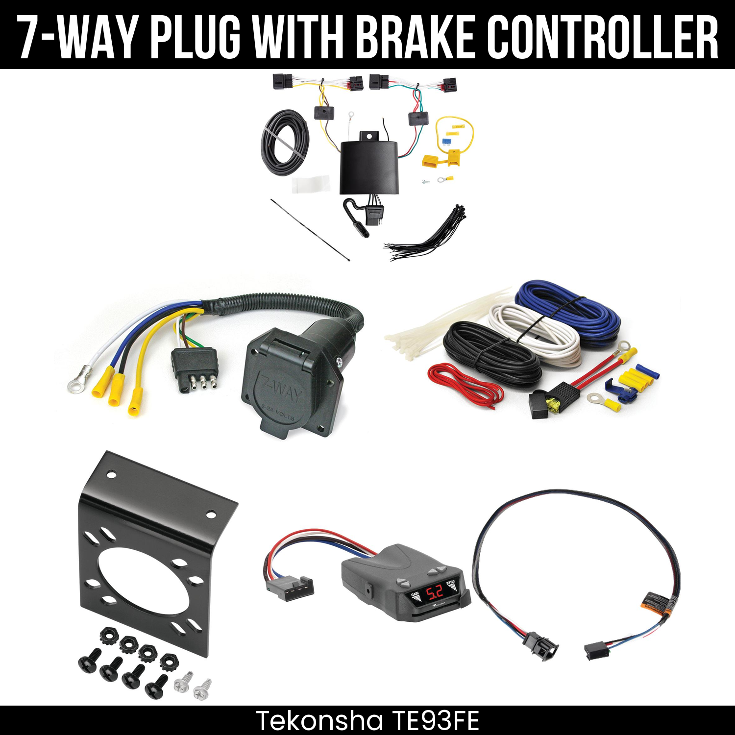 Trailer Wiring 7-Way Economy Plug w/ Bracket , Tekonsha Brakeman IV Brake Control