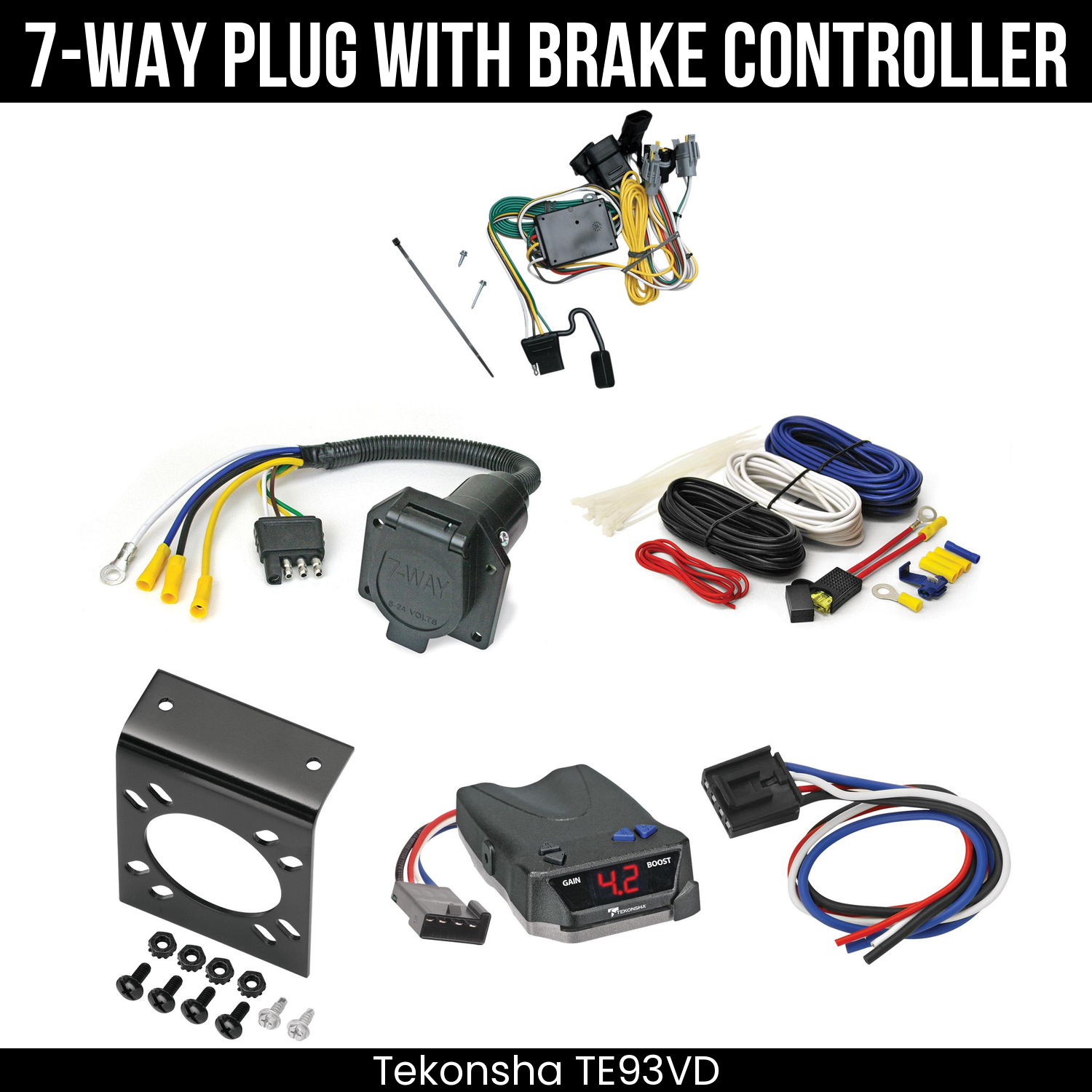 Trailer Wiring 7-Way Economy Plug w/ Bracket , Tekonsha Brake EVN Control