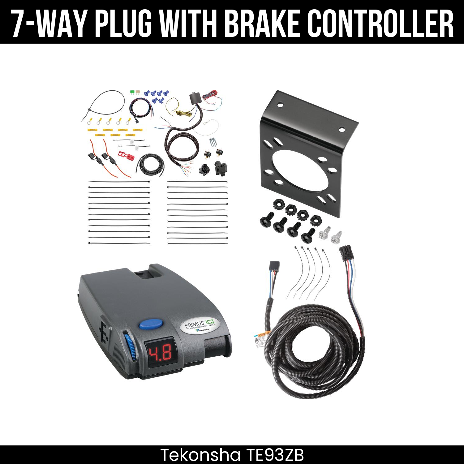 Trailer Wiring 7-Way Plug w/ Bracket , Tekonsha Primus IQ Brake Control