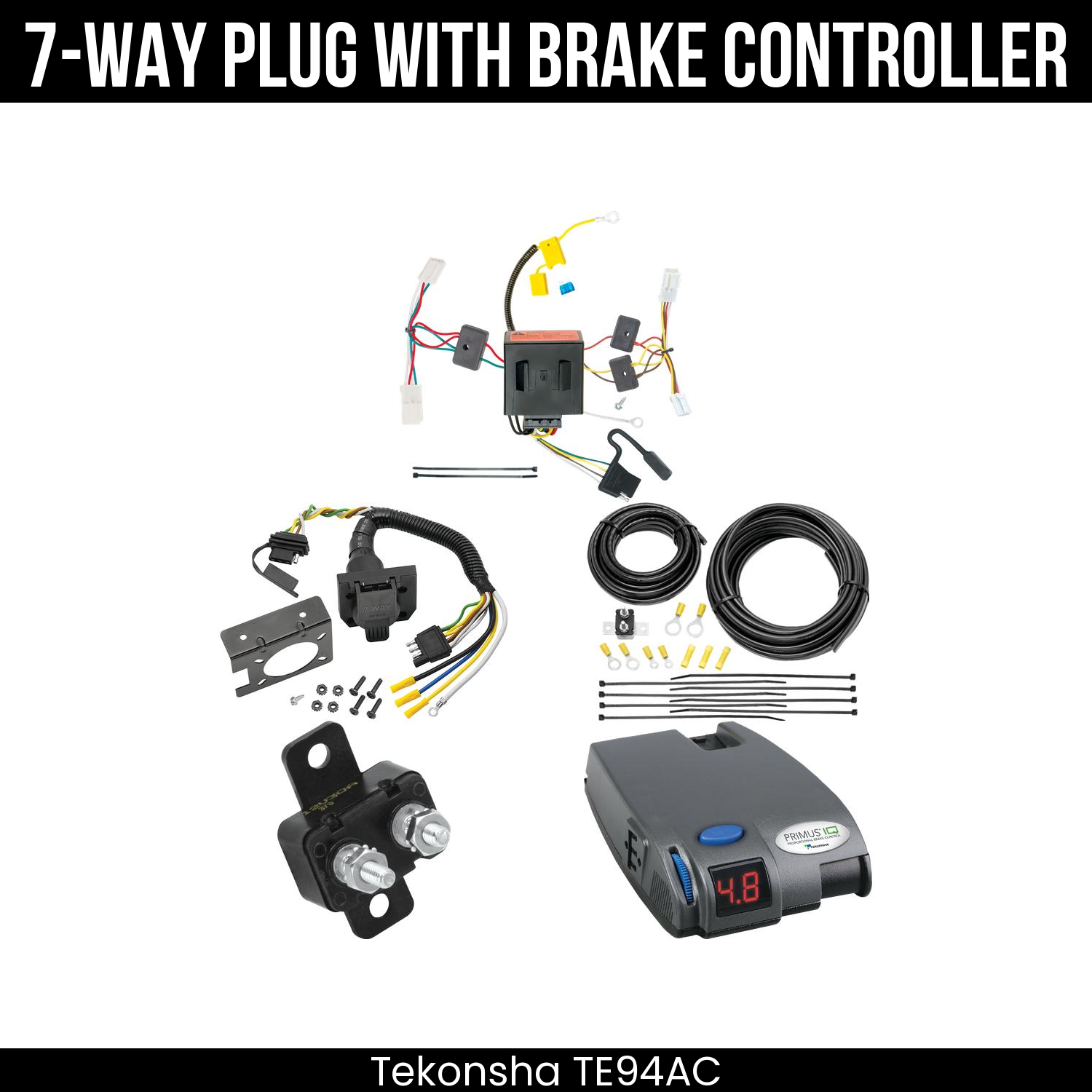 Trailer Wiring 7-Way Plug w/ Bracket , Tekonsha Primus IQ Brake Control