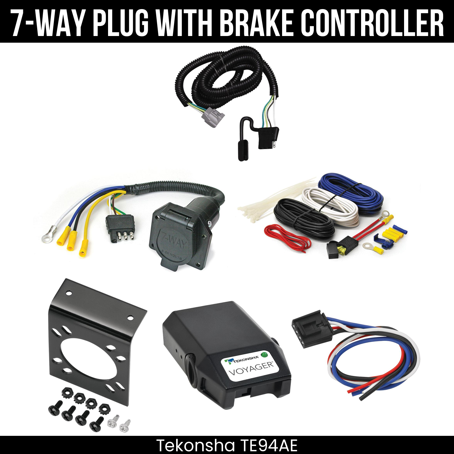 Trailer Wiring 7-Way Economy Plug w/ Bracket , Tekonsha Voyager Brake Control