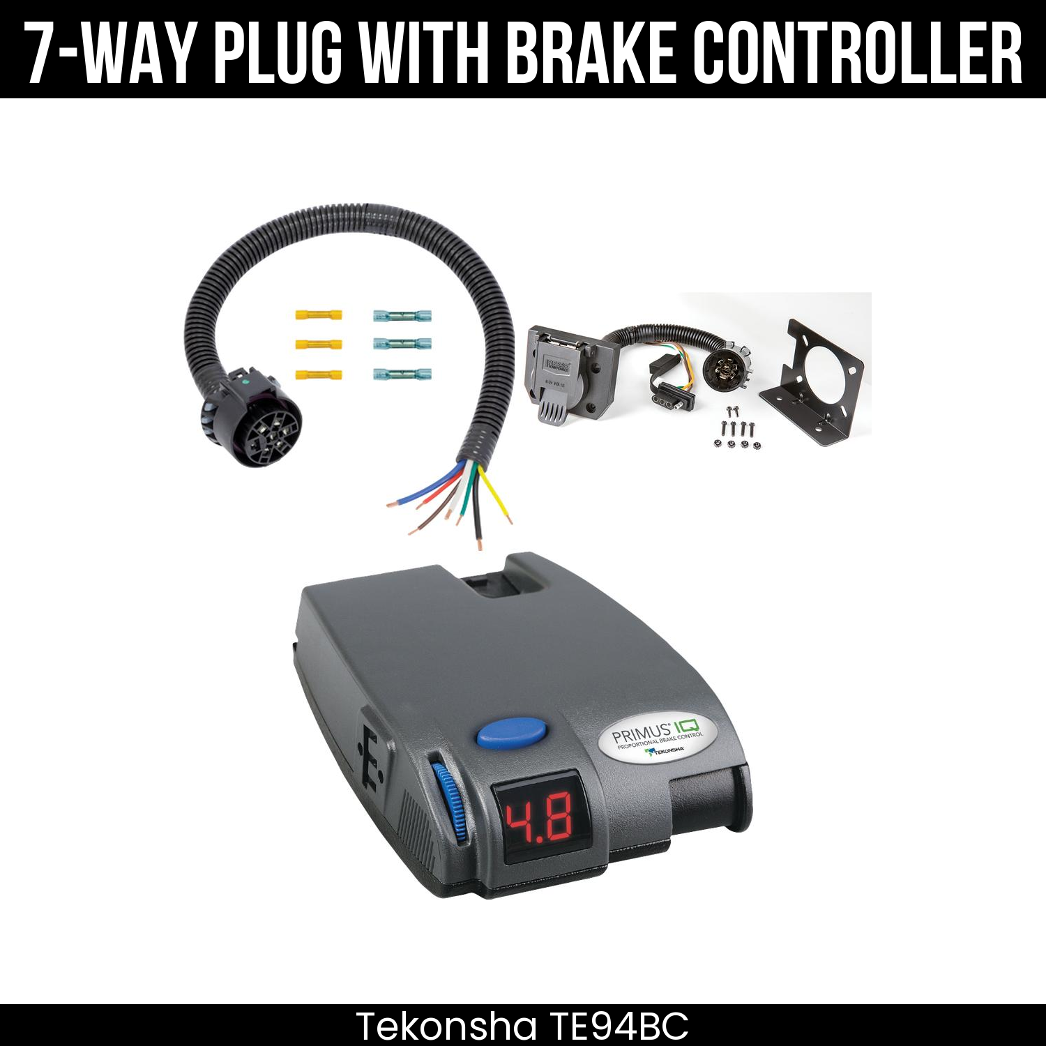 Trailer Wiring 7-Way Plug w/ Bracket , Tekonsha Primus IQ Brake Control