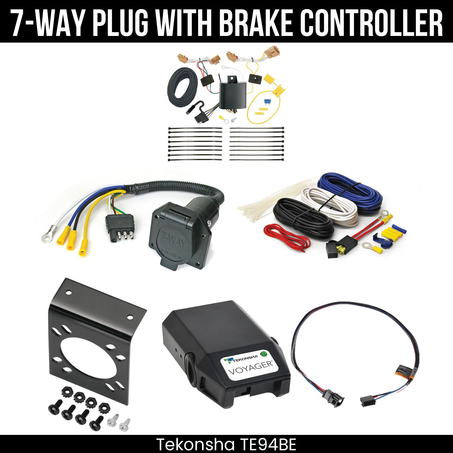 Trailer Wiring 7-Way Economy Plug w/ Bracket , Tekonsha Voyager Brake Control