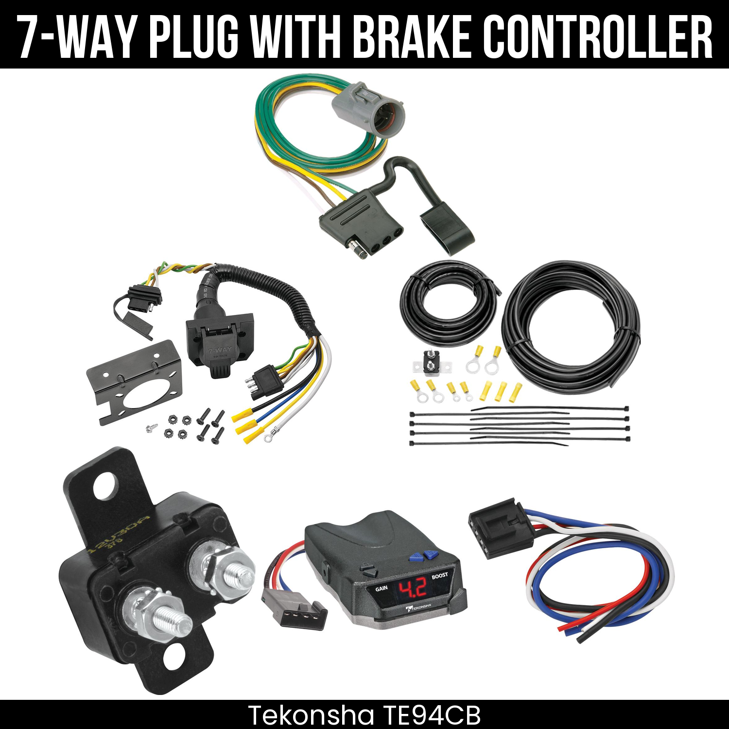 Trailer Wiring 7-Way Plug w/ Bracket , Tekonsha Brake EVN Control