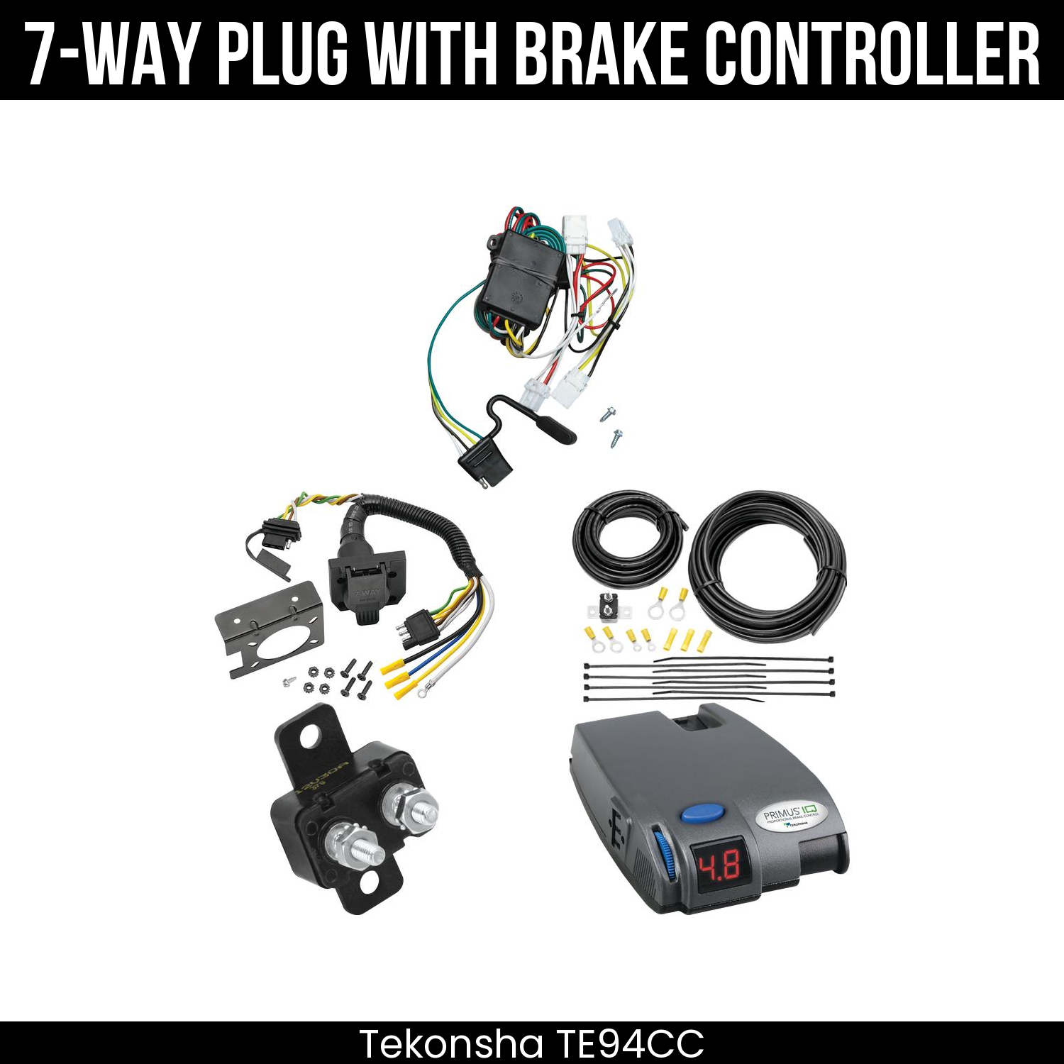 Trailer Wiring 7-Way Plug w/ Bracket , Tekonsha Primus IQ Brake Control