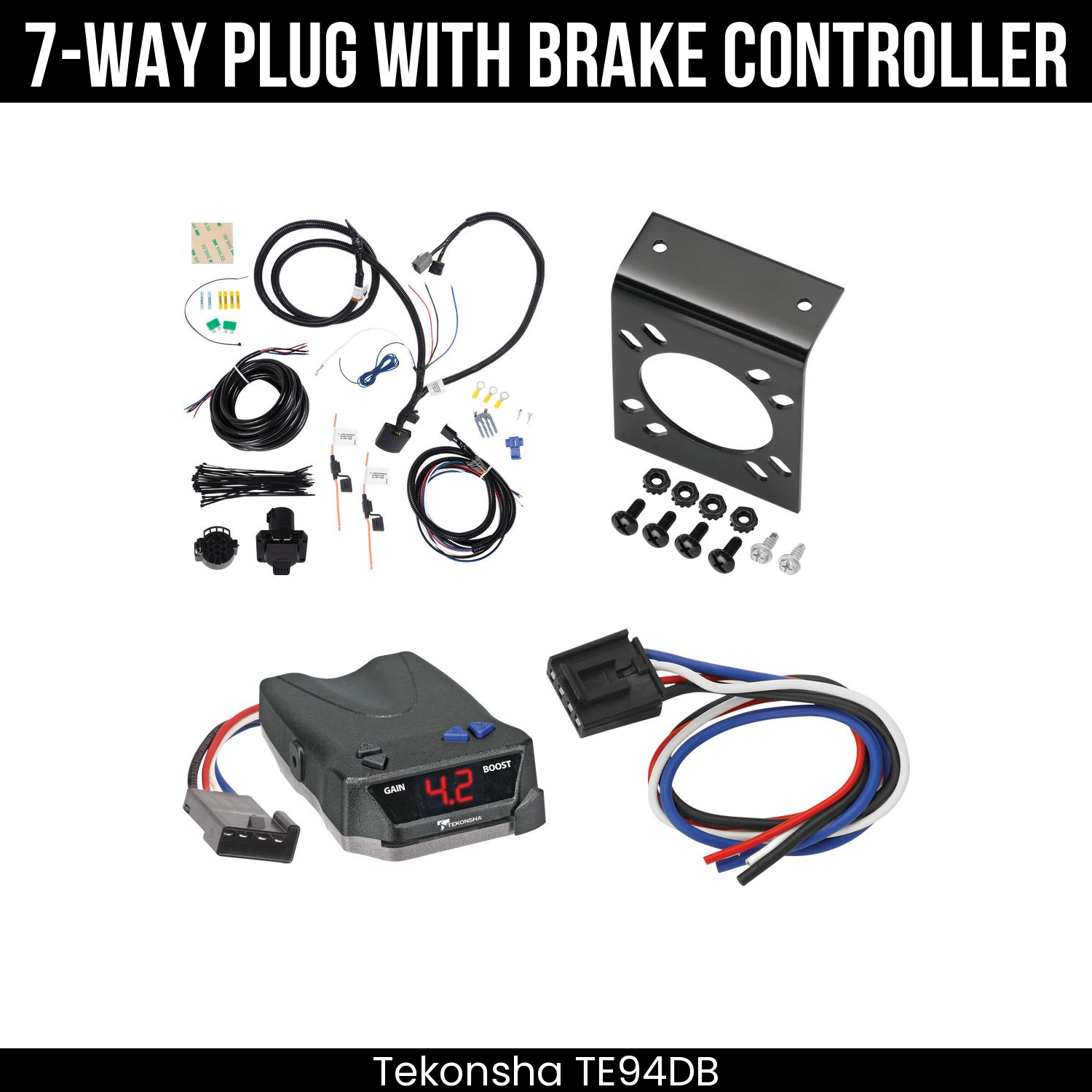 Trailer Wiring 7-Way Plug w/ Bracket , Tekonsha Brake EVN Control
