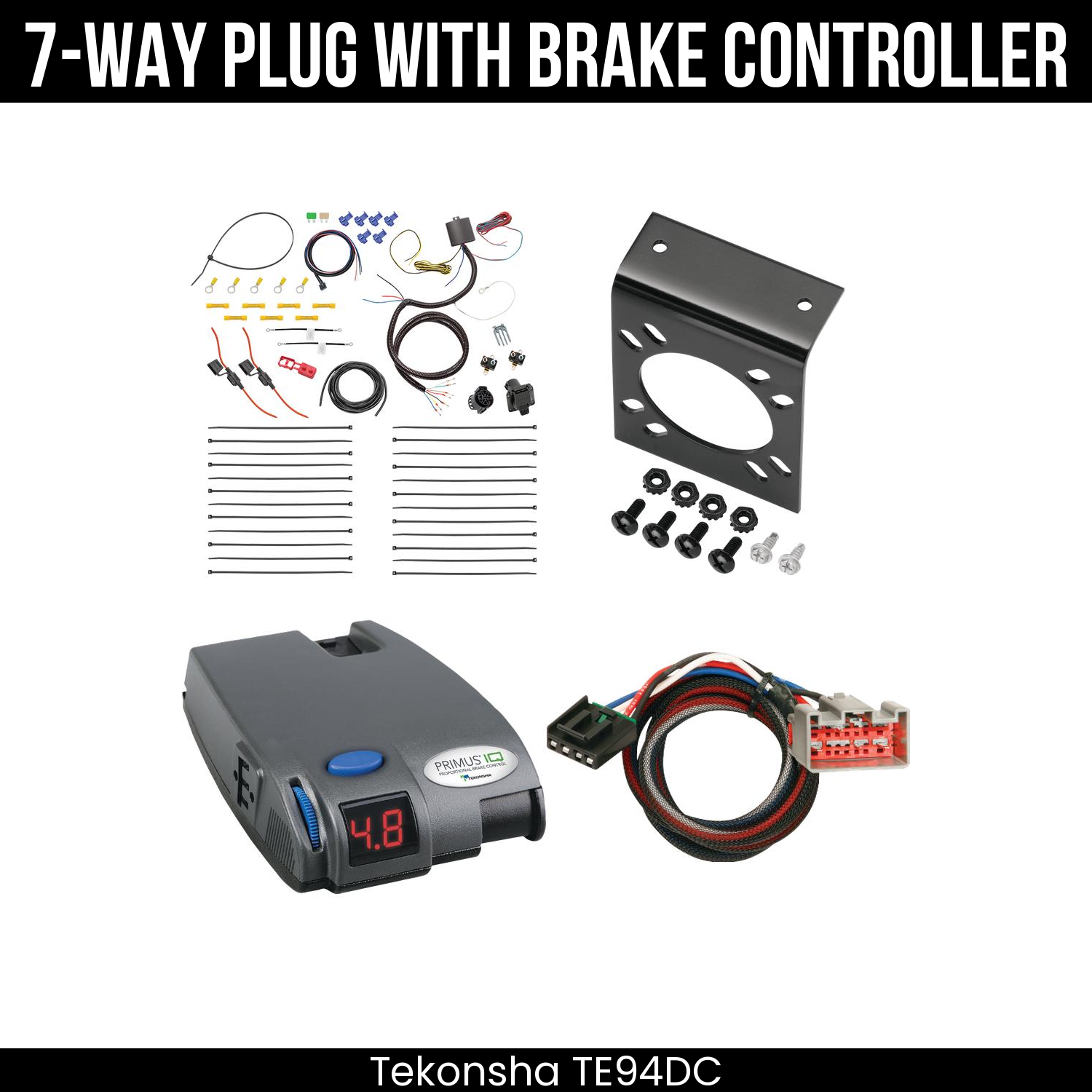 Trailer Wiring 7-Way Plug w/ Bracket , Tekonsha Primus IQ Brake Control