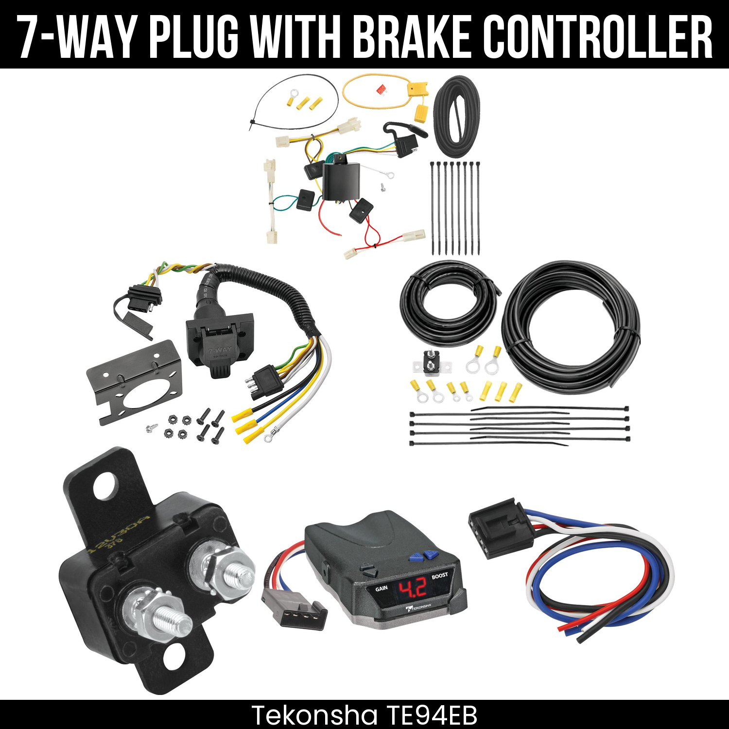 Trailer Wiring 7-Way Plug w/ Bracket , Tekonsha Brake EVN Control