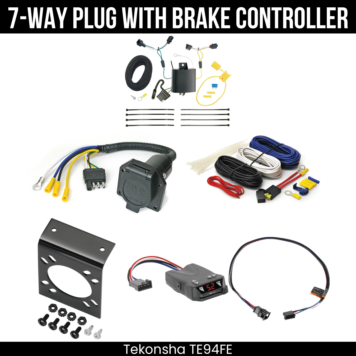 Trailer Wiring 7-Way Economy Plug w/ Bracket , Tekonsha Brakeman IV Brake Control
