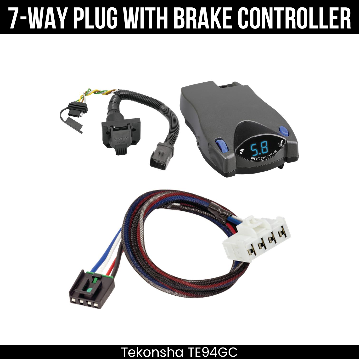 Trailer Wiring 7-Way Plug w/ Bracket , Tekonsha Prodigy P2 Brake Control