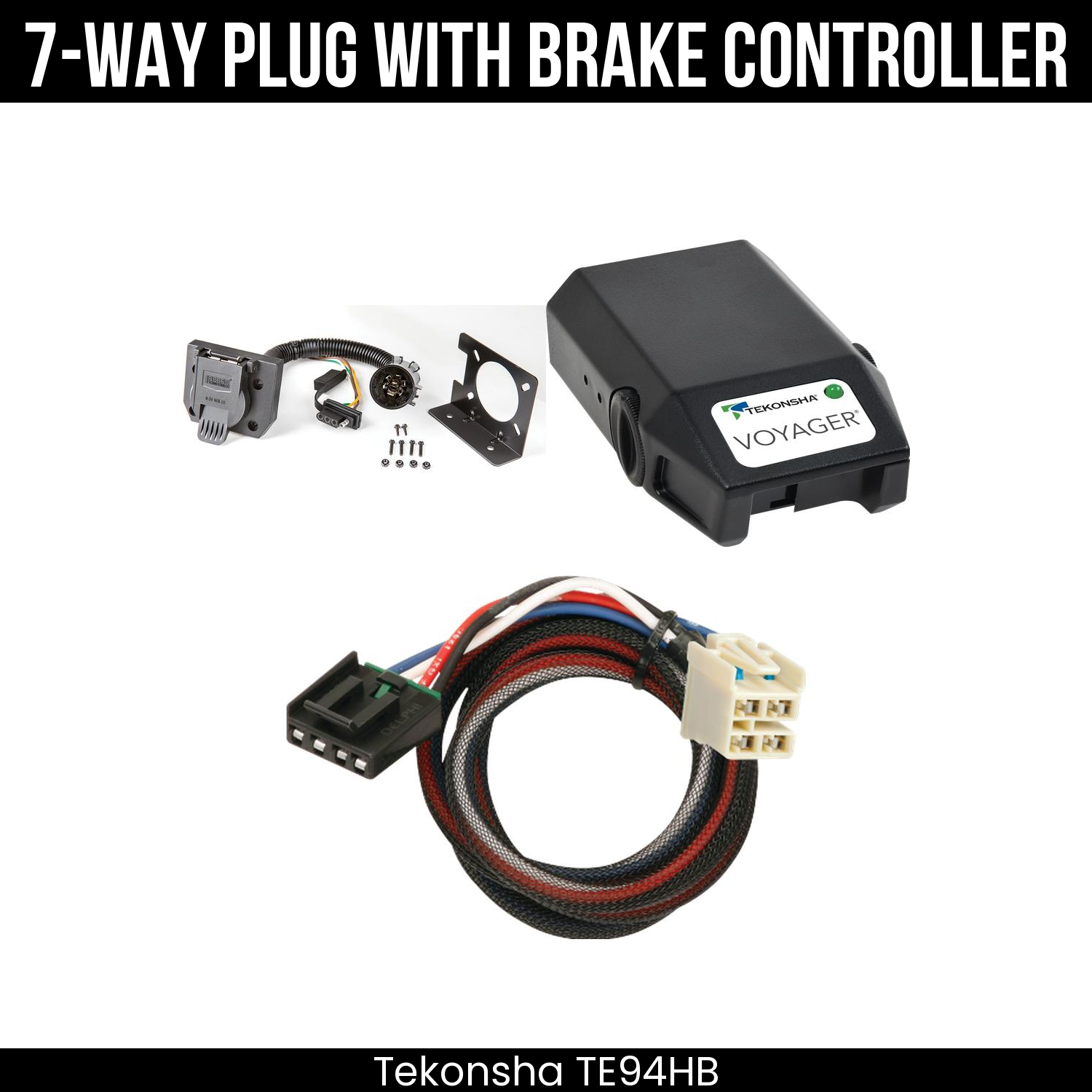 Trailer Wiring 7-Way Plug w/ Bracket , Tekonsha Voyager Brake Control