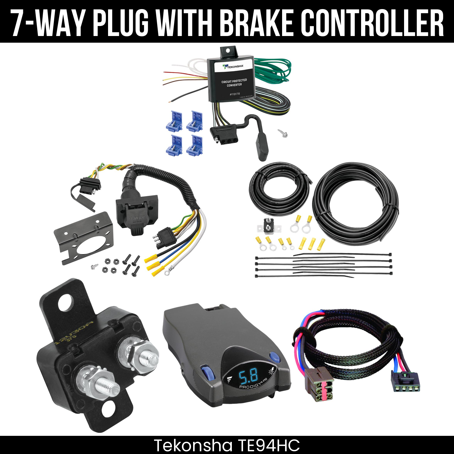 Trailer Wiring 7-Way Plug w/ Bracket , Tekonsha Prodigy P2 Brake Control