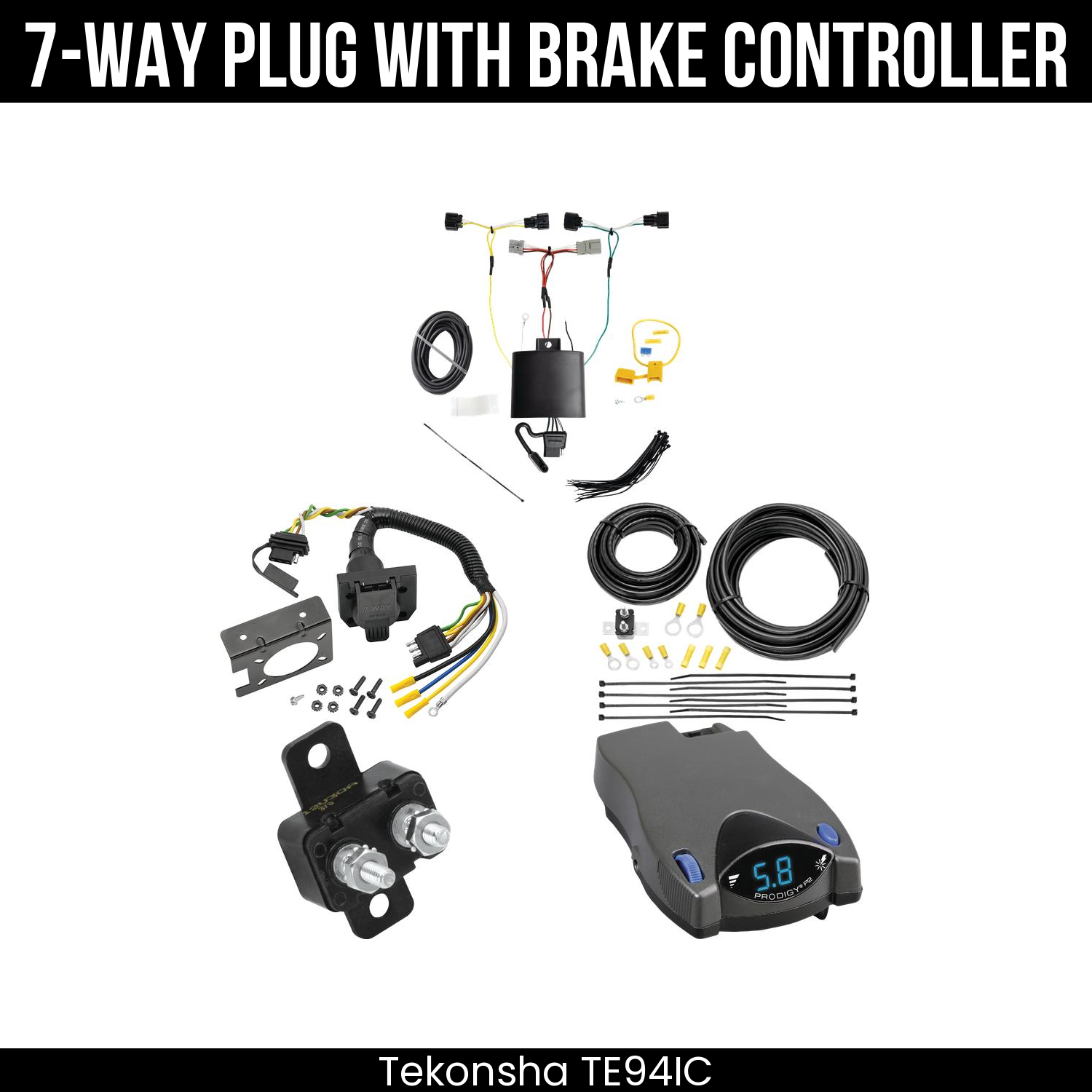 Trailer Wiring 7-Way Plug w/ Bracket , Tekonsha Prodigy P2 Brake Control