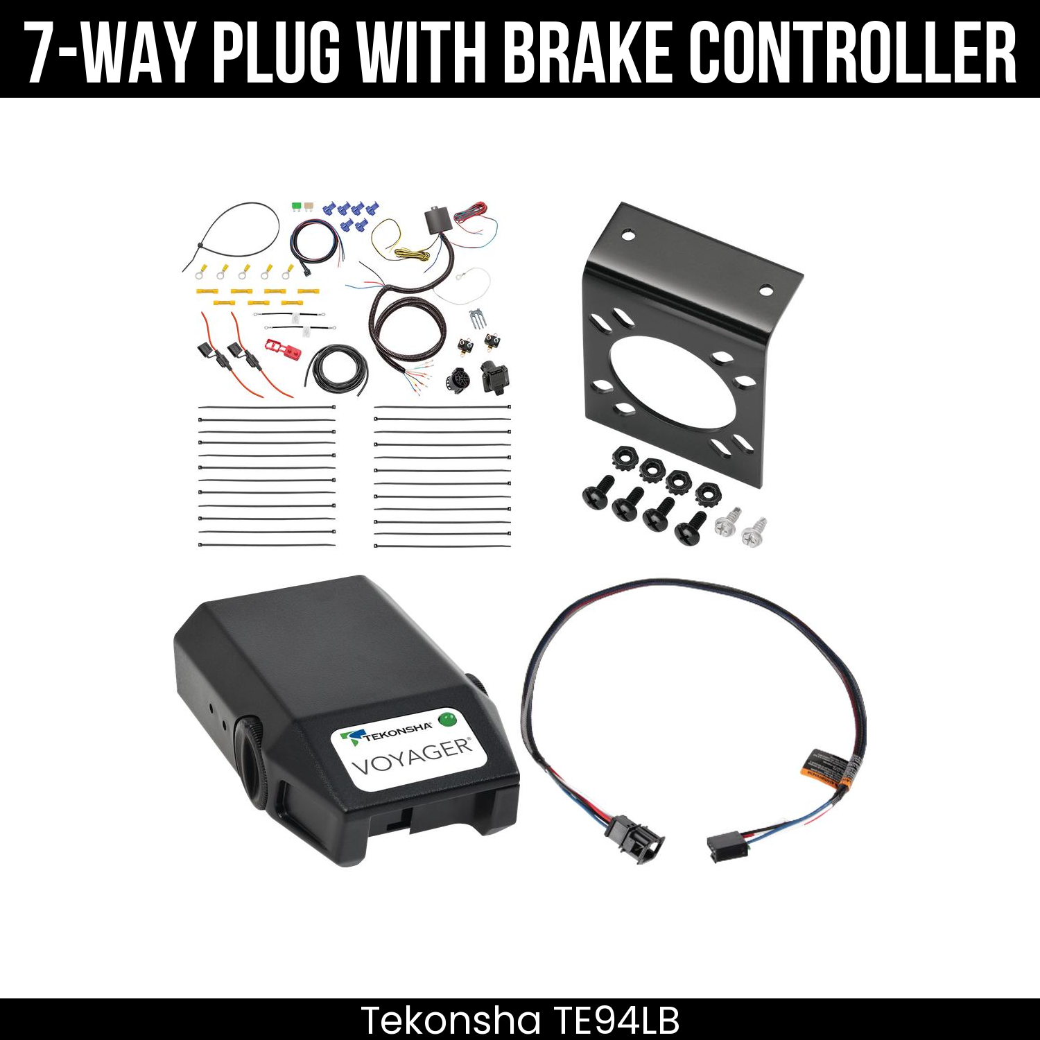 Trailer Wiring 7-Way Plug w/ Bracket , Tekonsha Voyager Brake Control