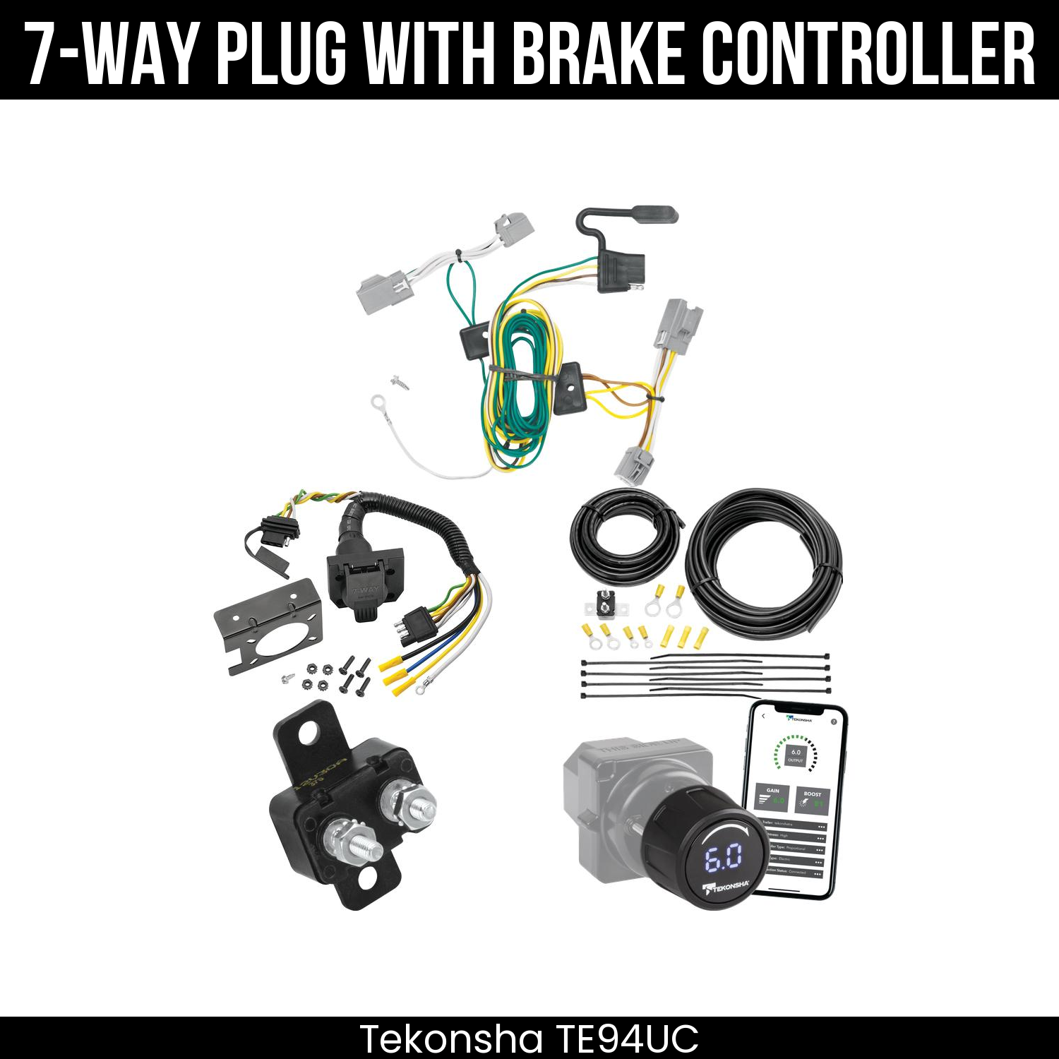 Trailer Wiring 7-Way Plug w/ Bracket , Tekonsha Prodigy iD Smart Brake Control