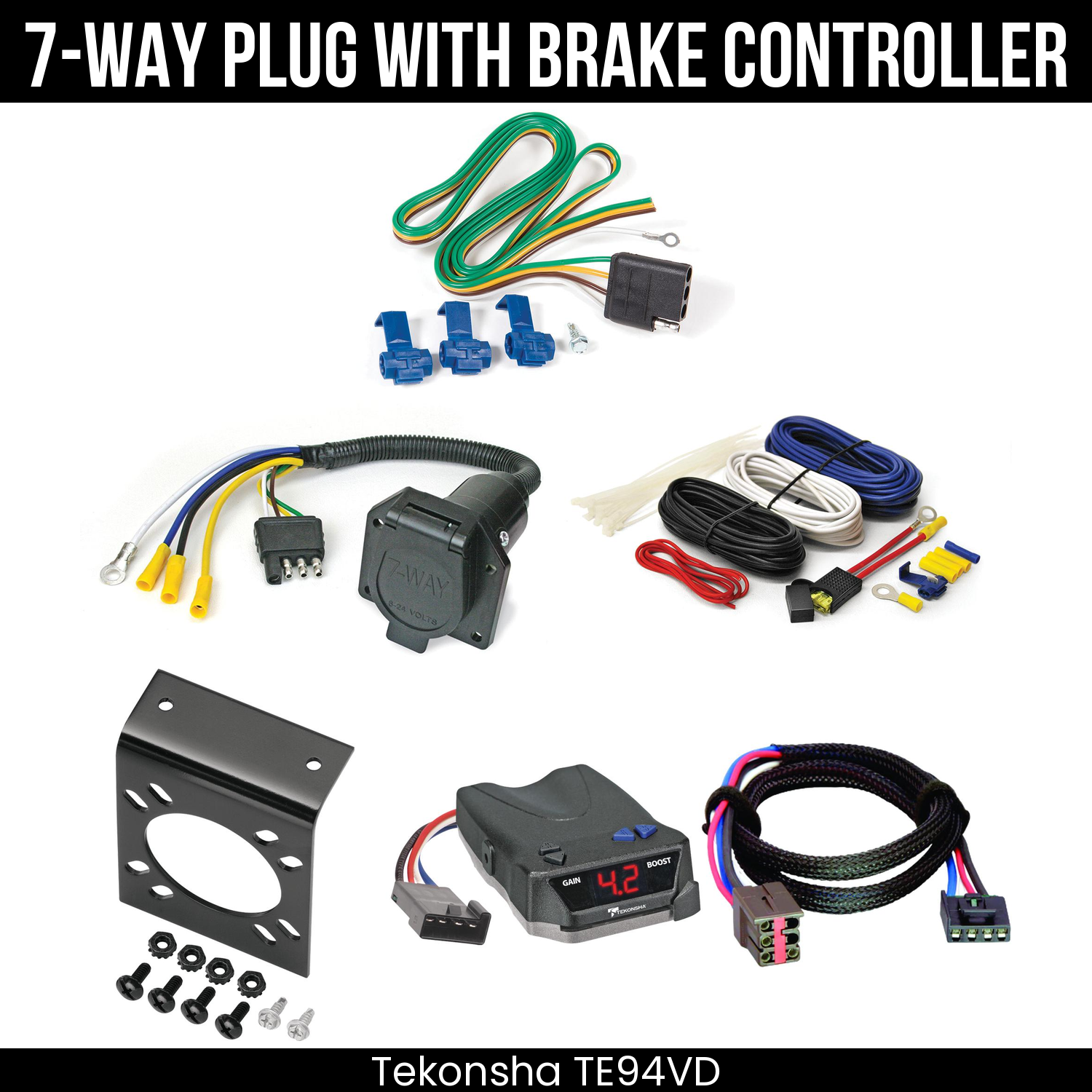 Trailer Wiring 7-Way Economy Plug w/ Bracket , Tekonsha Brake EVN Control