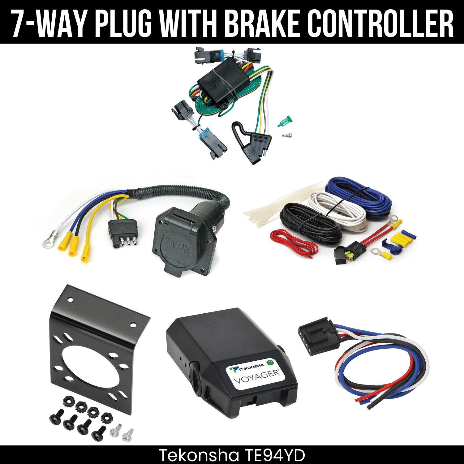Trailer Wiring 7-Way Economy Plug w/ Bracket , Tekonsha Voyager Brake Control