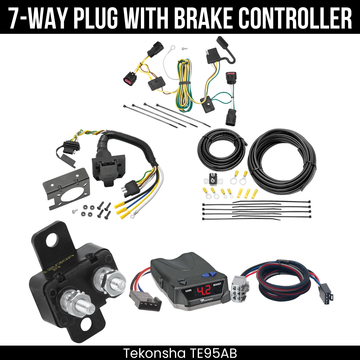 Trailer Wiring 7-Way Plug w/ Bracket , Tekonsha Brake EVN Control