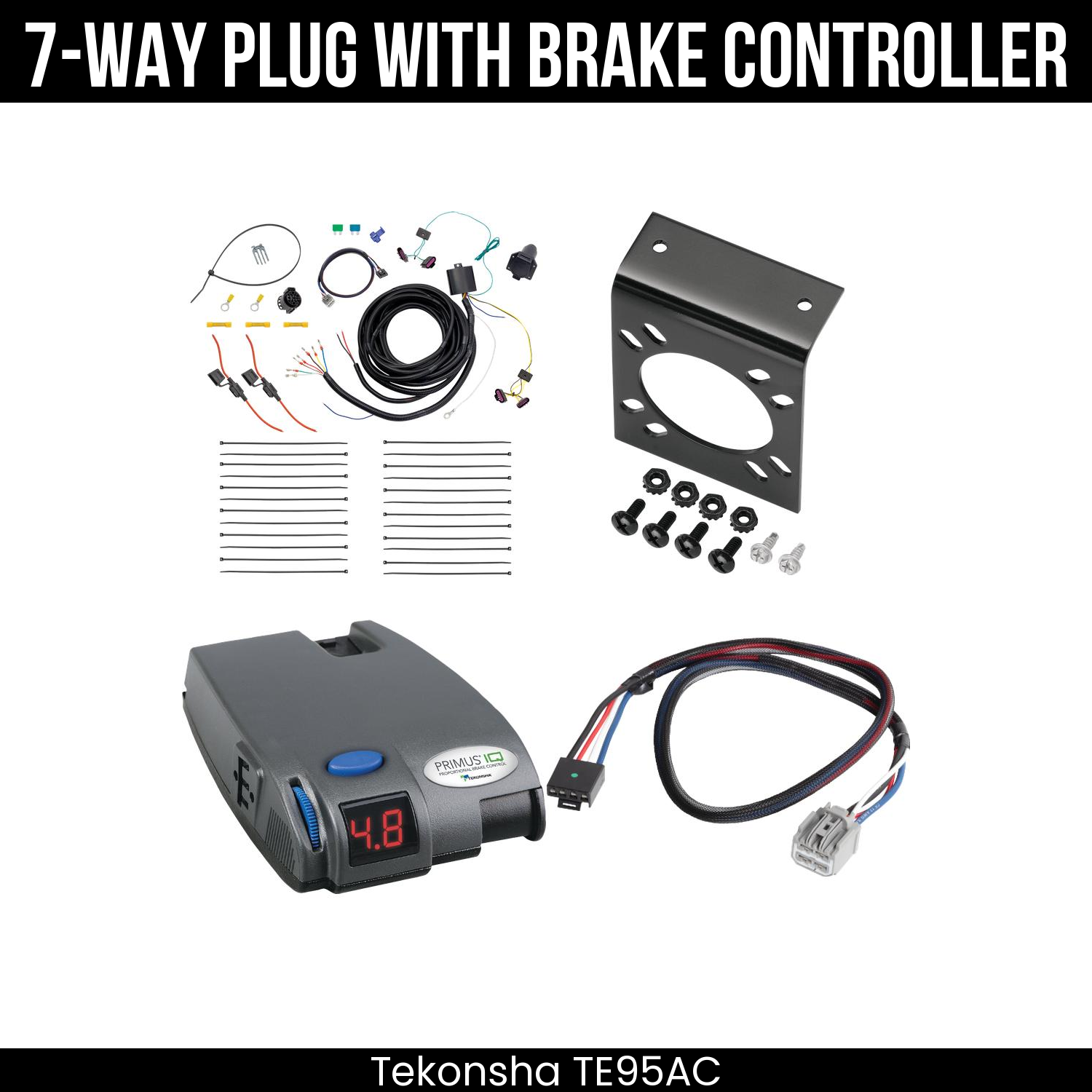 Trailer Wiring 7-Way Plug w/ Bracket , Tekonsha Primus IQ Brake Control