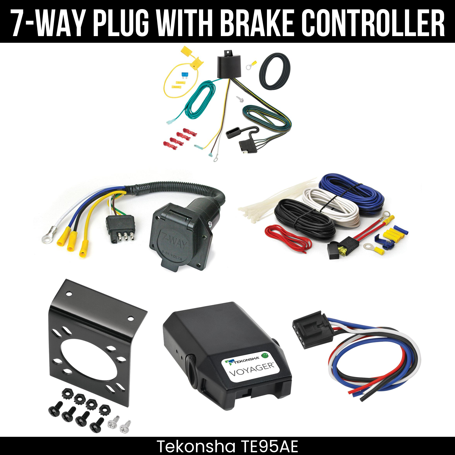 Trailer Wiring 7-Way Economy Plug w/ Bracket , Tekonsha Voyager Brake Control