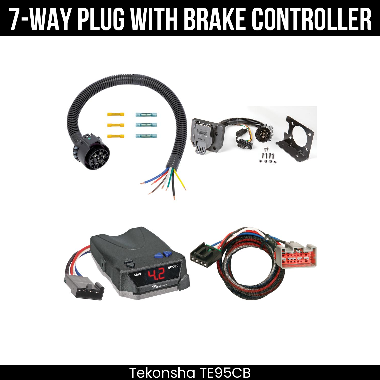 Trailer Wiring 7-Way Plug w/ Bracket , Tekonsha Brake EVN Control