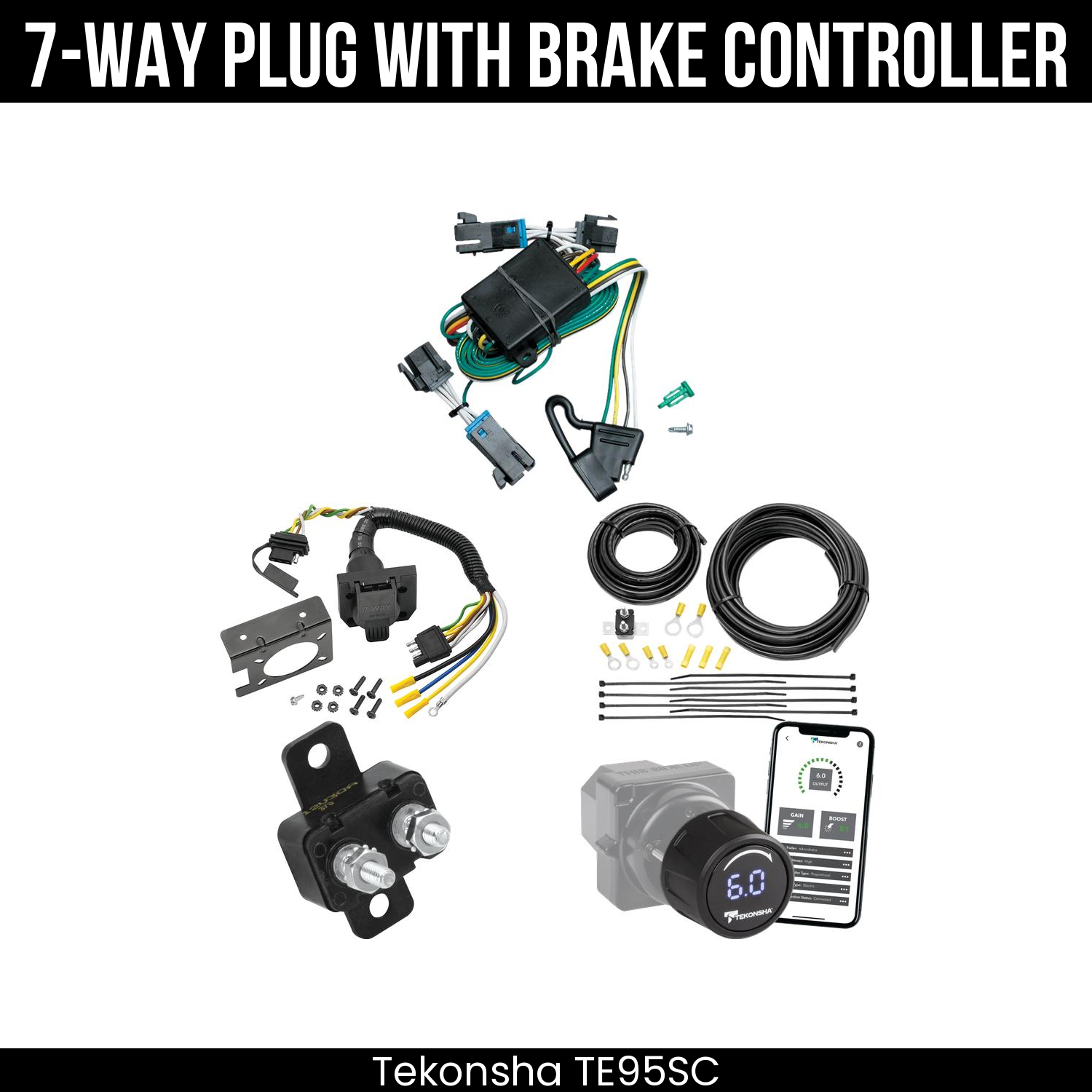 Trailer Wiring 7-Way Plug w/ Bracket , Tekonsha Prodigy iD Smart Brake Control