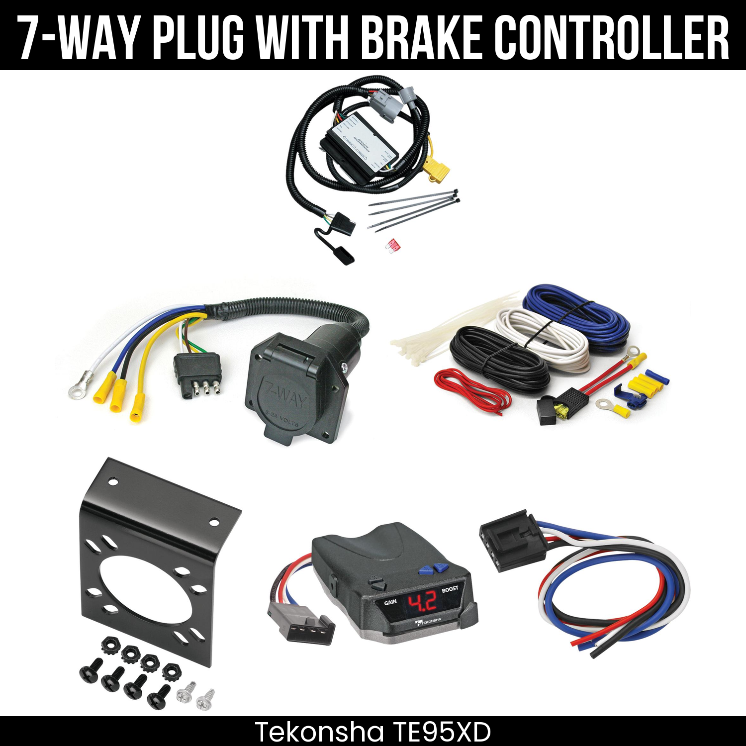Trailer Wiring 7-Way Economy Plug w/ Bracket , Tekonsha Brake EVN Control