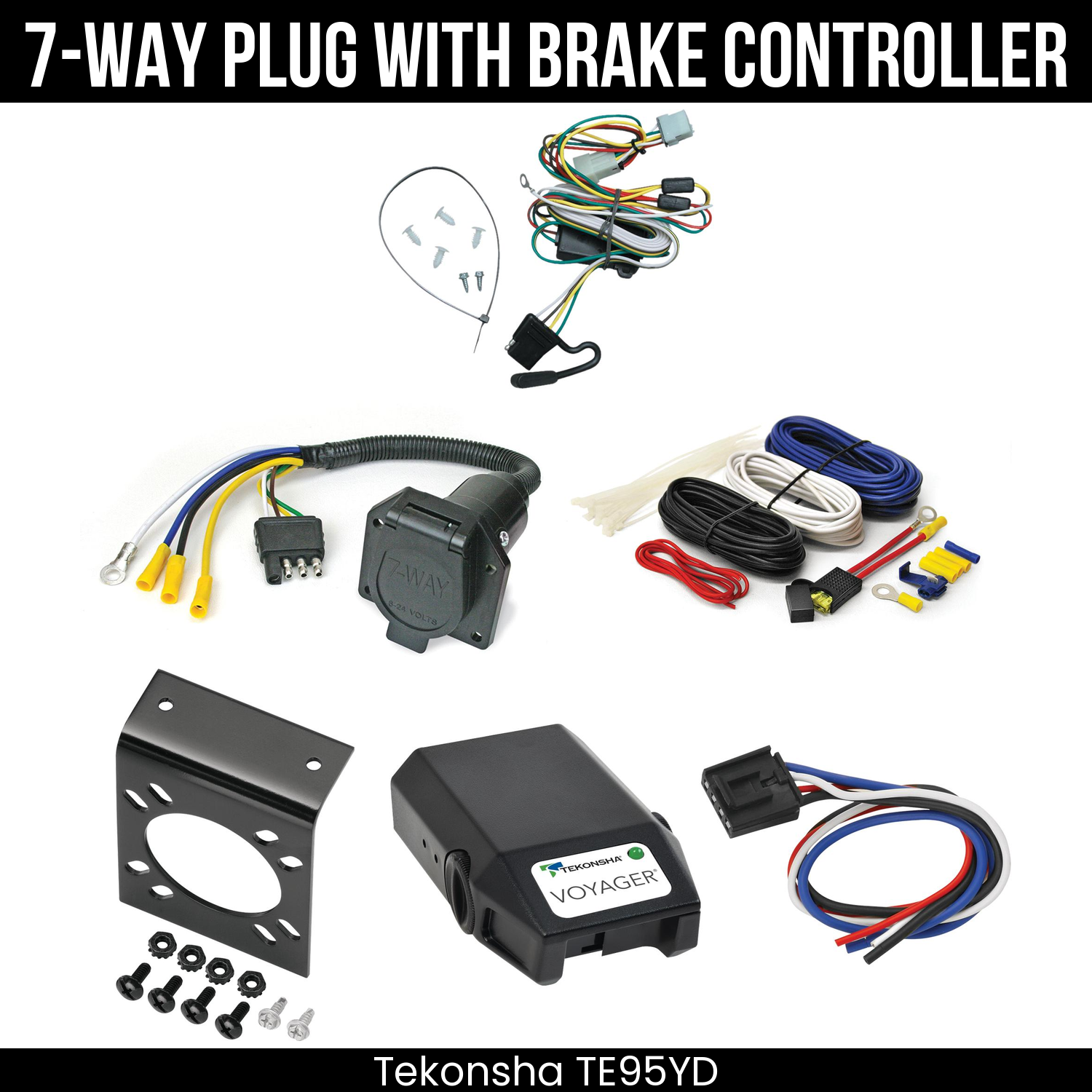 Trailer Wiring 7-Way Economy Plug w/ Bracket , Tekonsha Voyager Brake Control