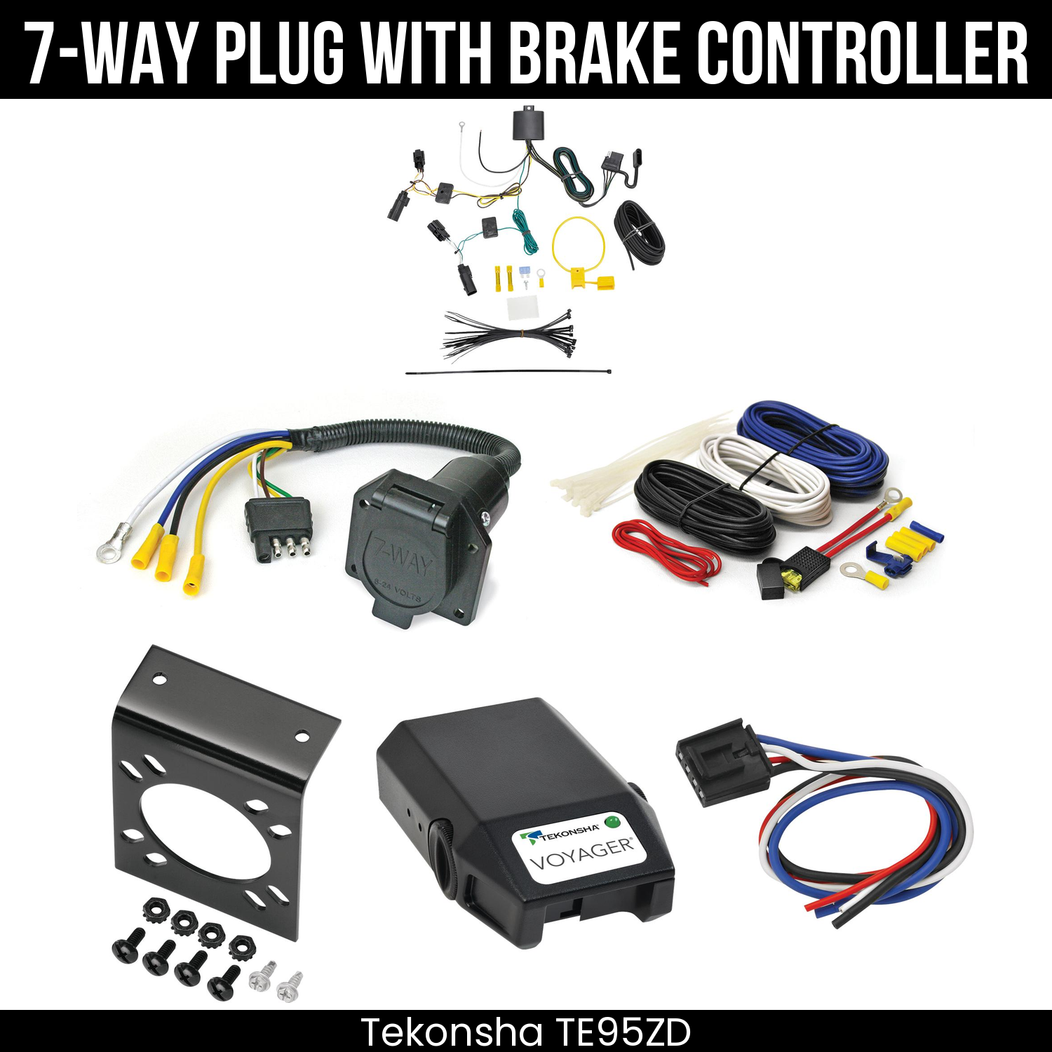 Trailer Wiring 7-Way Economy Plug w/ Bracket , Tekonsha Voyager Brake Control