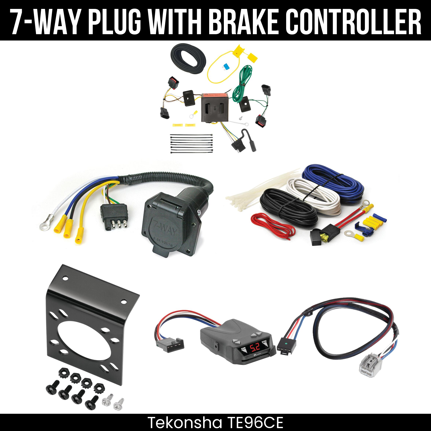 Trailer Wiring 7-Way Economy Plug w/ Bracket , Tekonsha Brakeman IV Brake Control